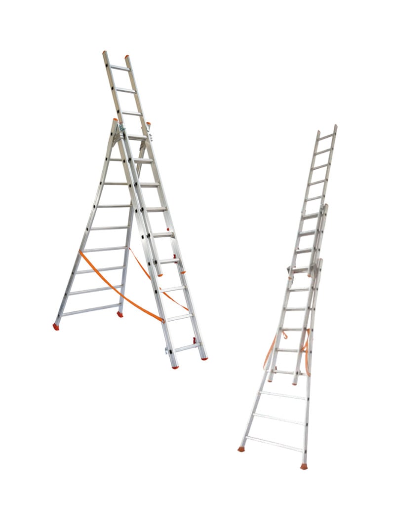 FACAL - Échelle transformable aluminium 3 plans Atlanta – Base évasée – Longueur 4 à 8 m - Longueur déployée 7,9 m - 3