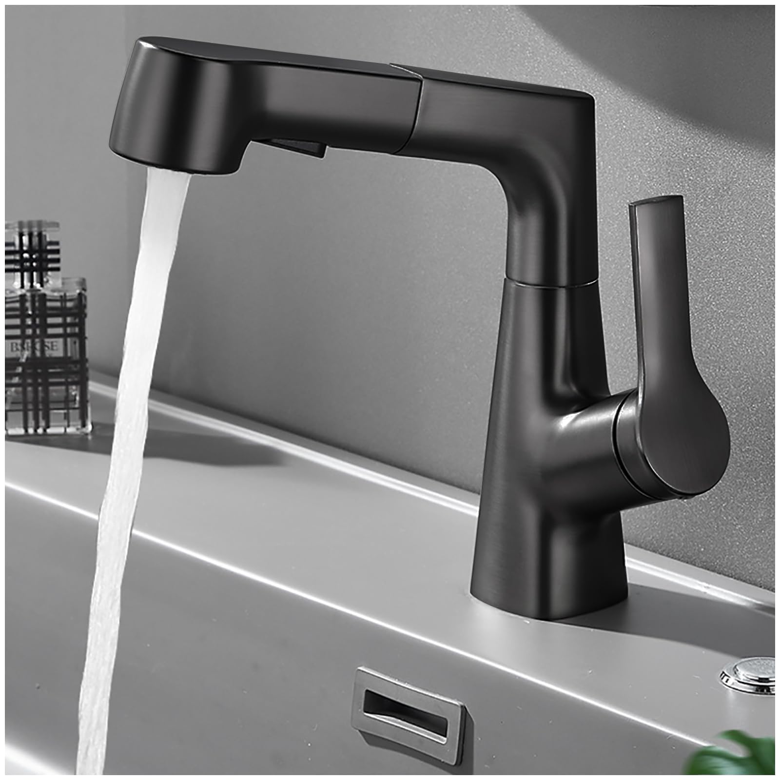 AuraLum Rubinetto Lavabo con Doccetta Estraibile 50cm, Miscelatore Monocomando Ottone per Bagno