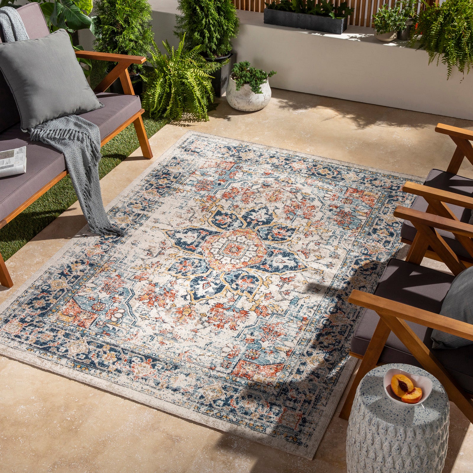 LIVABLISS Tapete Exterior/Interior Vintage Oriental Azul/Bege 200x275 cm Selma - 8