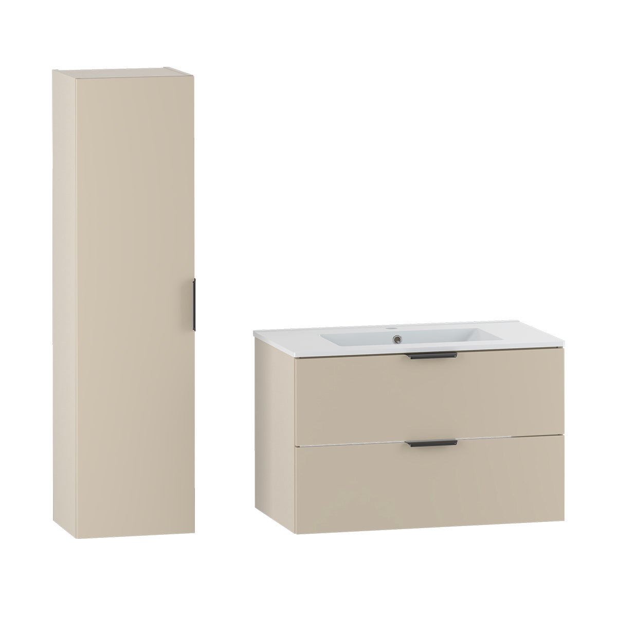Ensemble meuble simple vasque encastrée 80cm et colonne Astrid Cachemire - 2