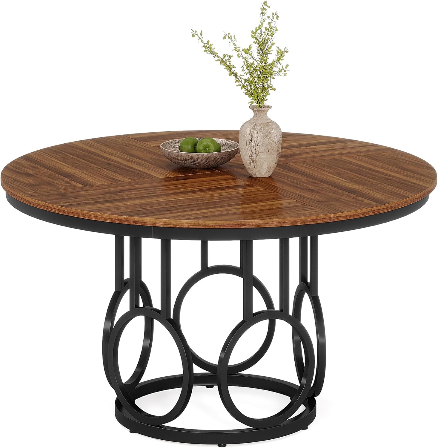 Tribesigns Drewniany stół kuchenny z solidną metalową podstawą dla 4–6 osób, do jadalni, kuchni, salonu