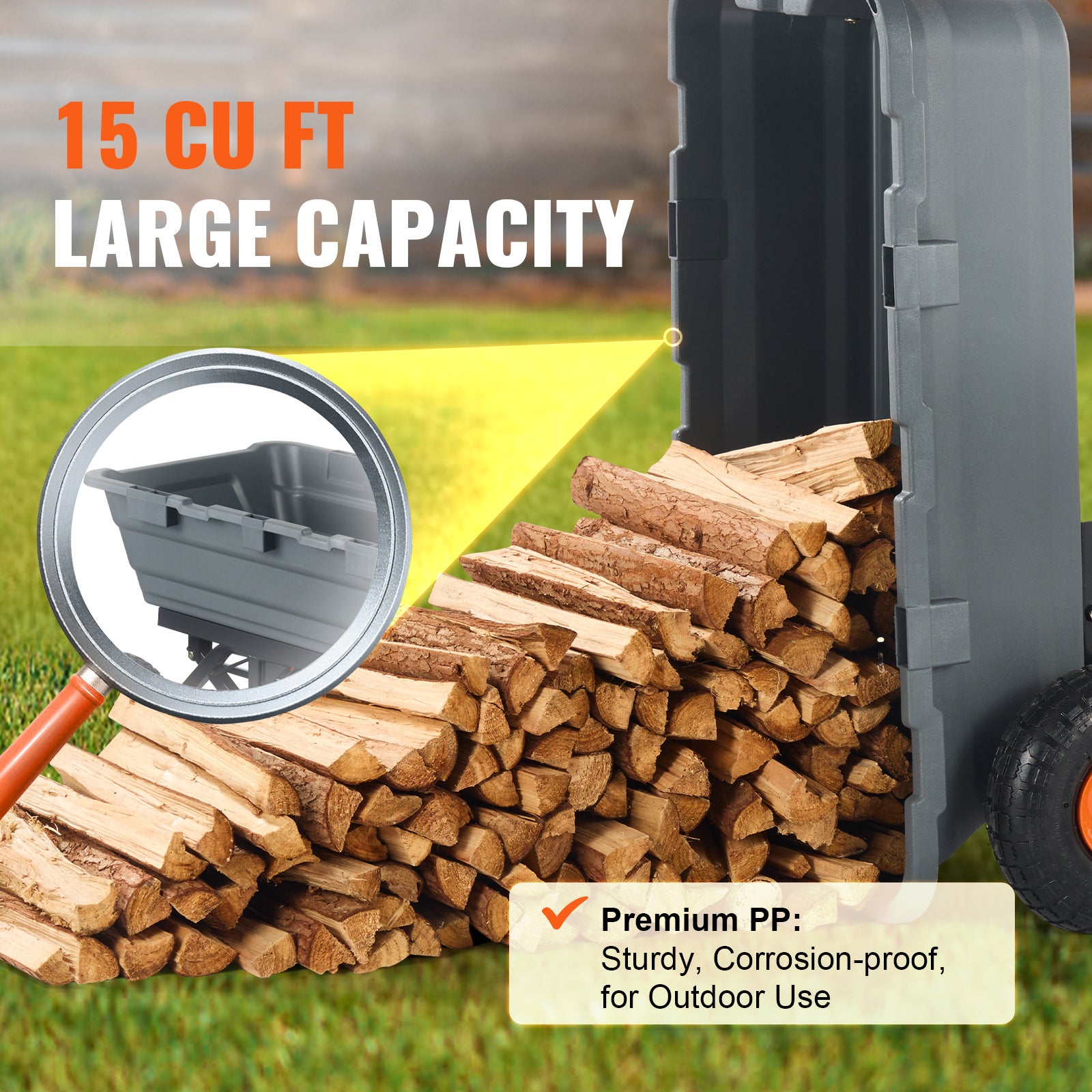 Chariot à benne basculante SucceBuy, chariot de jardin polyéthylène, cadre acier robuste, capacité 1 500 lb, poignée convertible 2‑en‑1 - 6