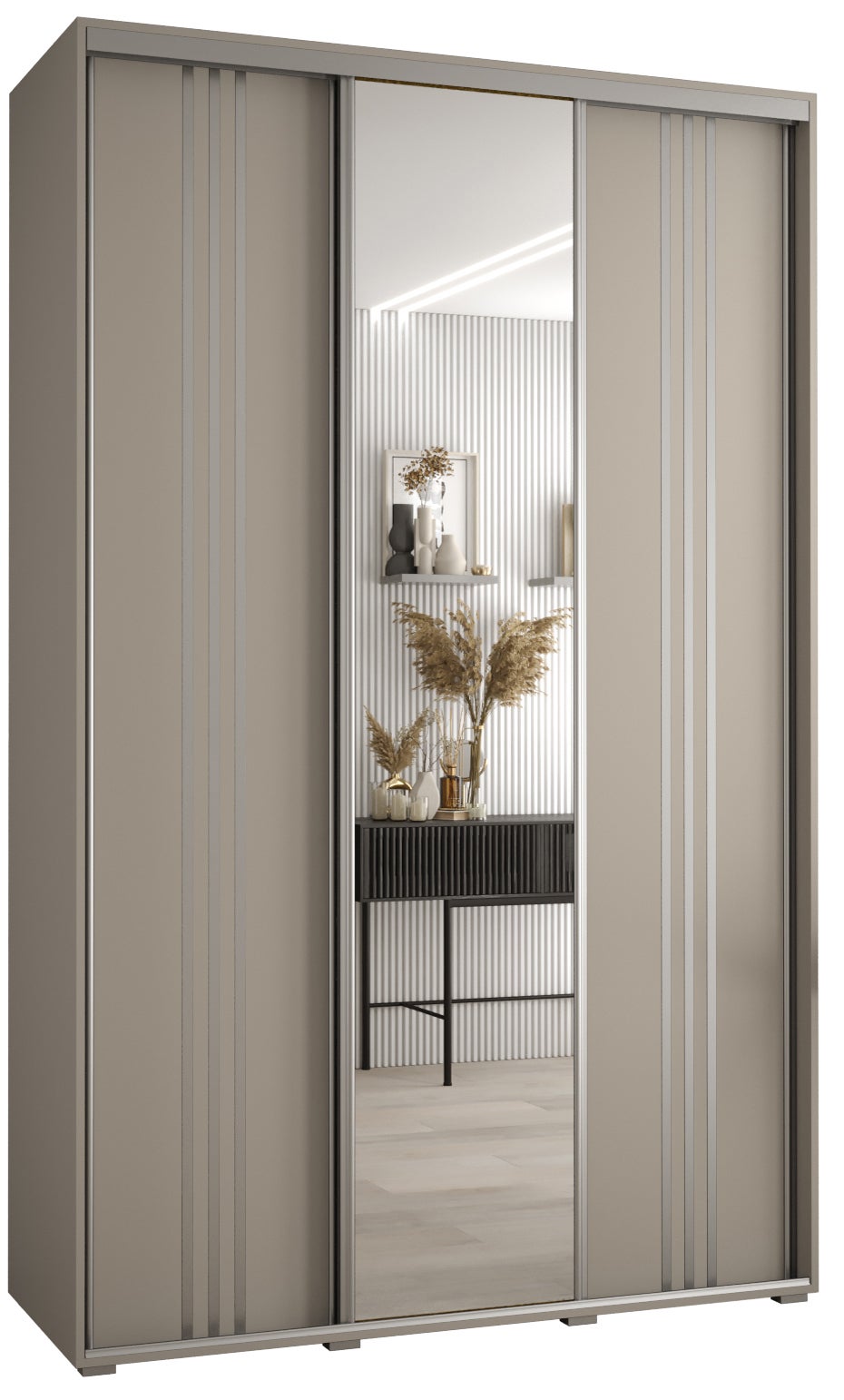Szafa przesuwna z lustrem wysoka Dakota 7 150 x 45 x 235,2 cm kaszmir + u. Srebrny - Abiks Meble
