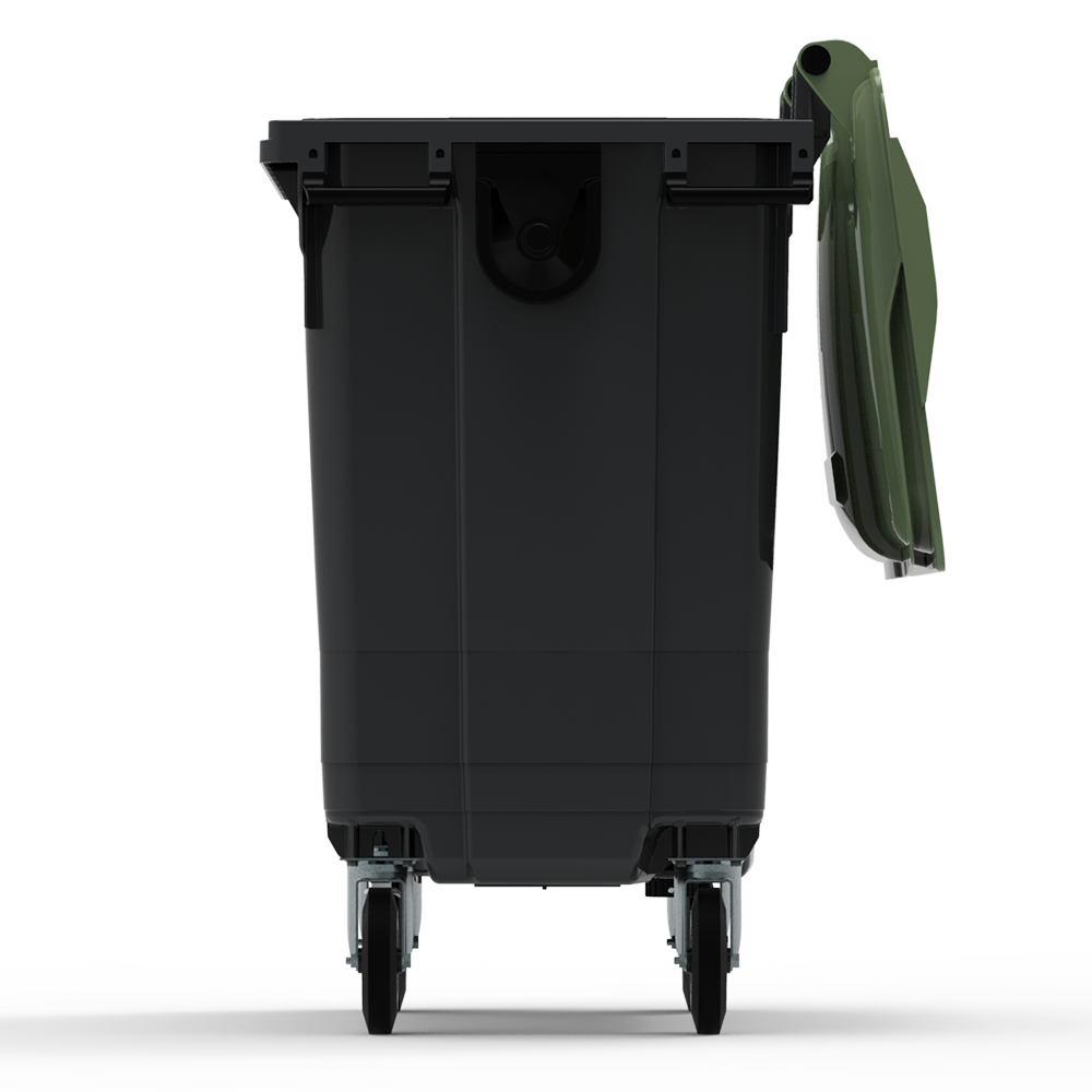 ESE France Conteneur Poubelle à déchets 4 roues - 770L - Robuste et Professionnel - 100% Recyclé - Gris avec Couvercle Vert - Fabriqué en France - 3