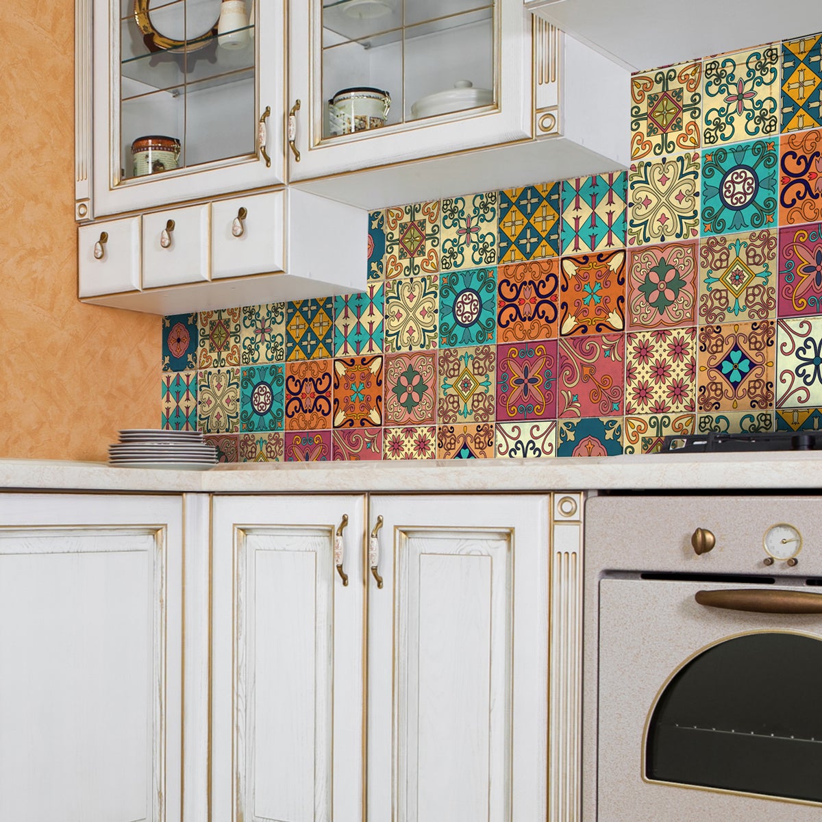 Sticker Mural Carrelage adhésif Cuisine Salle de Bain - 16 STICKERS CARRELAGES AZULEJOS ORNEMENTS ARTISTIQUES DESIGN - 16stickers10x10cm - 5