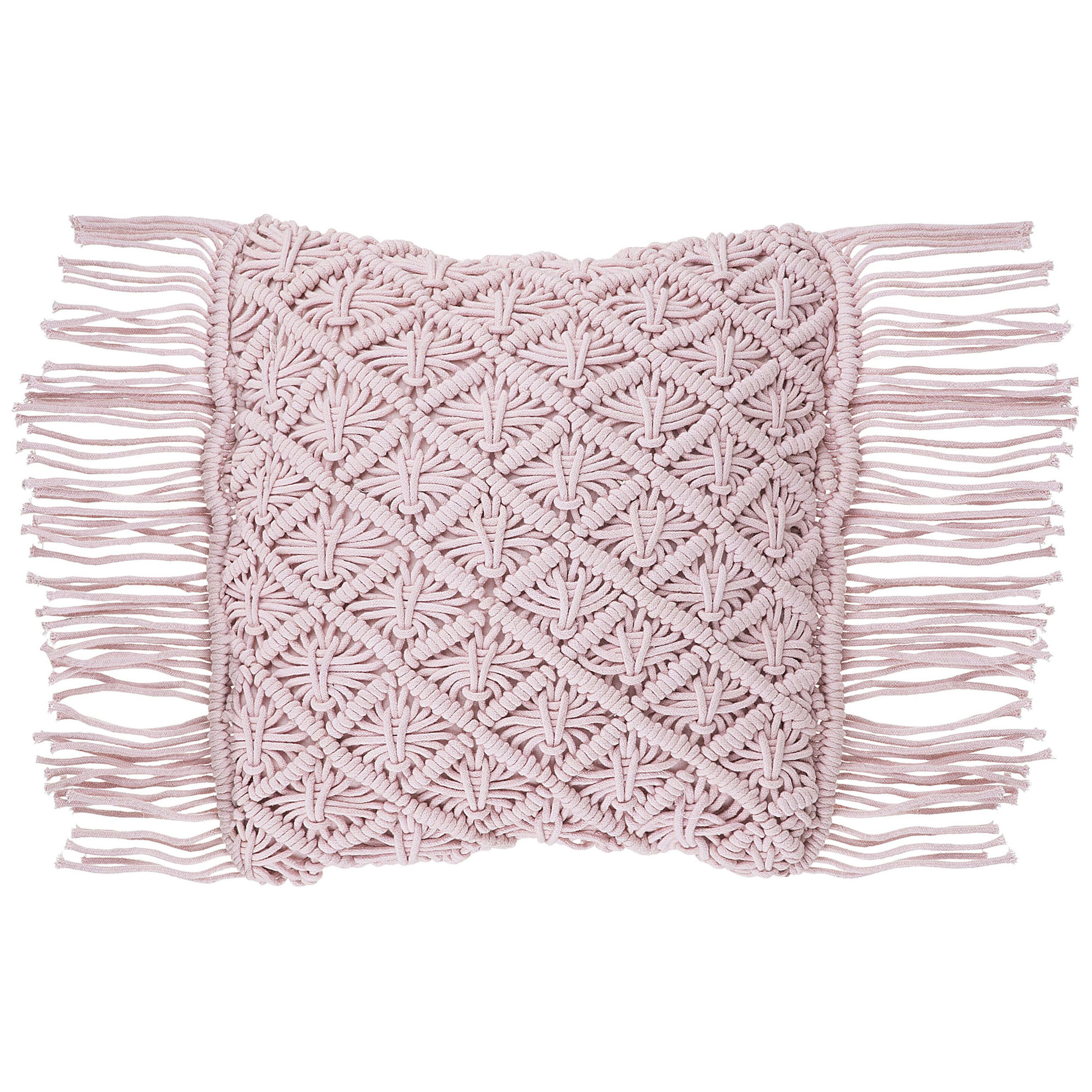 Beliani cojín decorativo yaniklar algodón 40 x 40 cm liso macramé rosa