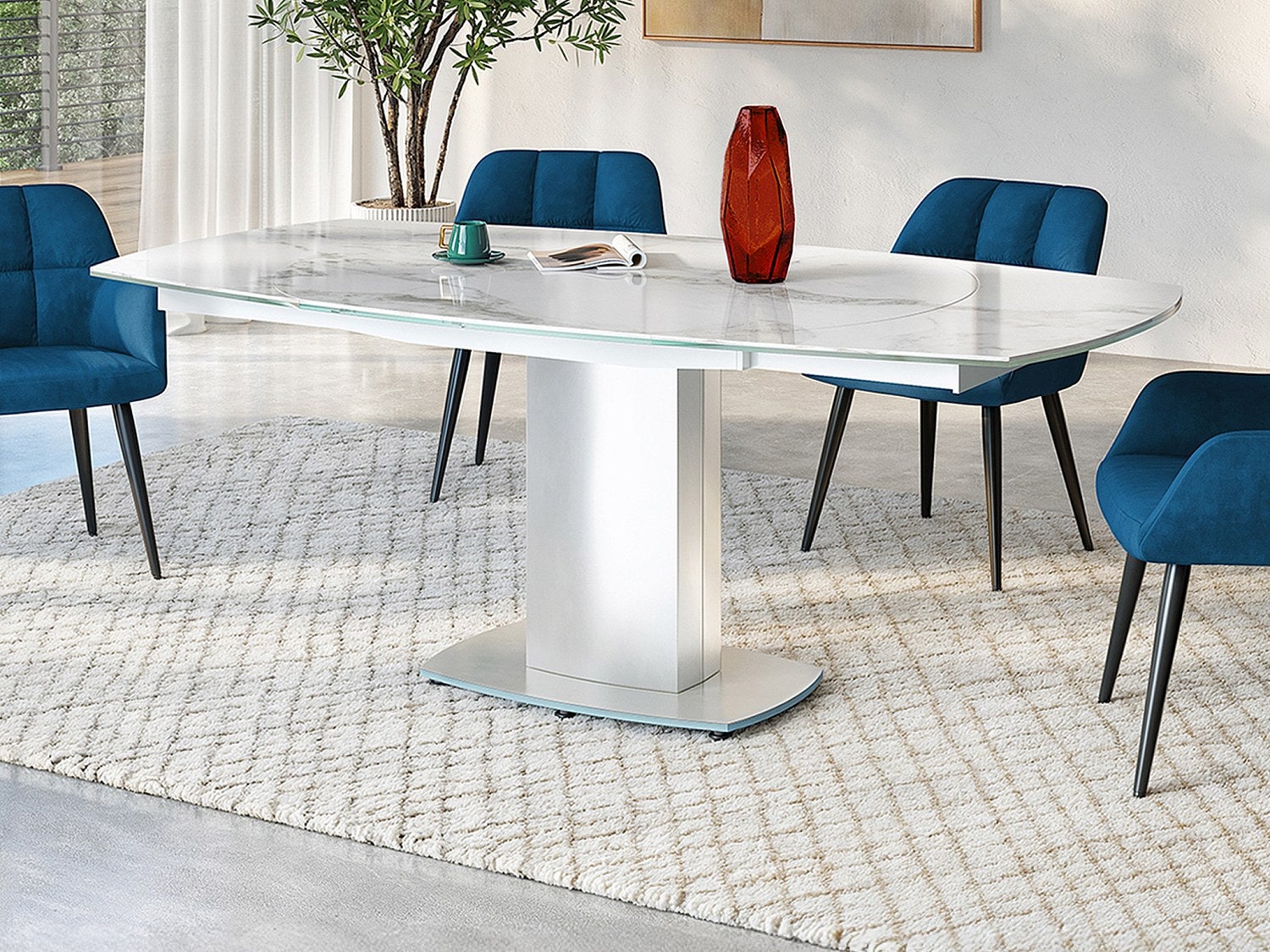 Rozkładany stół do jadalni TALICIA - 4 do 6 osób - Ceramika i stal