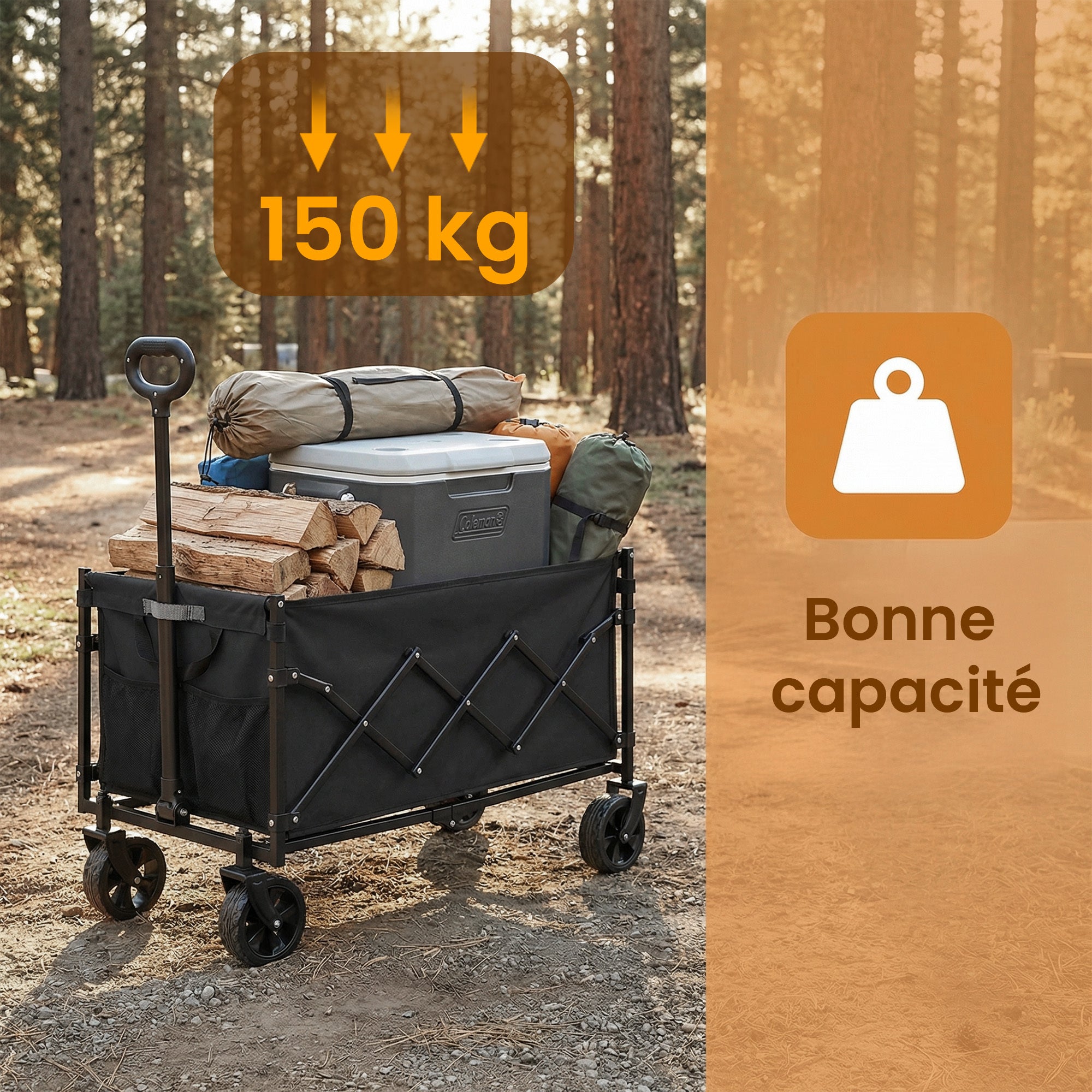 Chariot Pliable, 4 Roues Renforcées, Chariot de Jardin, Grande Capacité 150L, Extérieur, Noir - 7