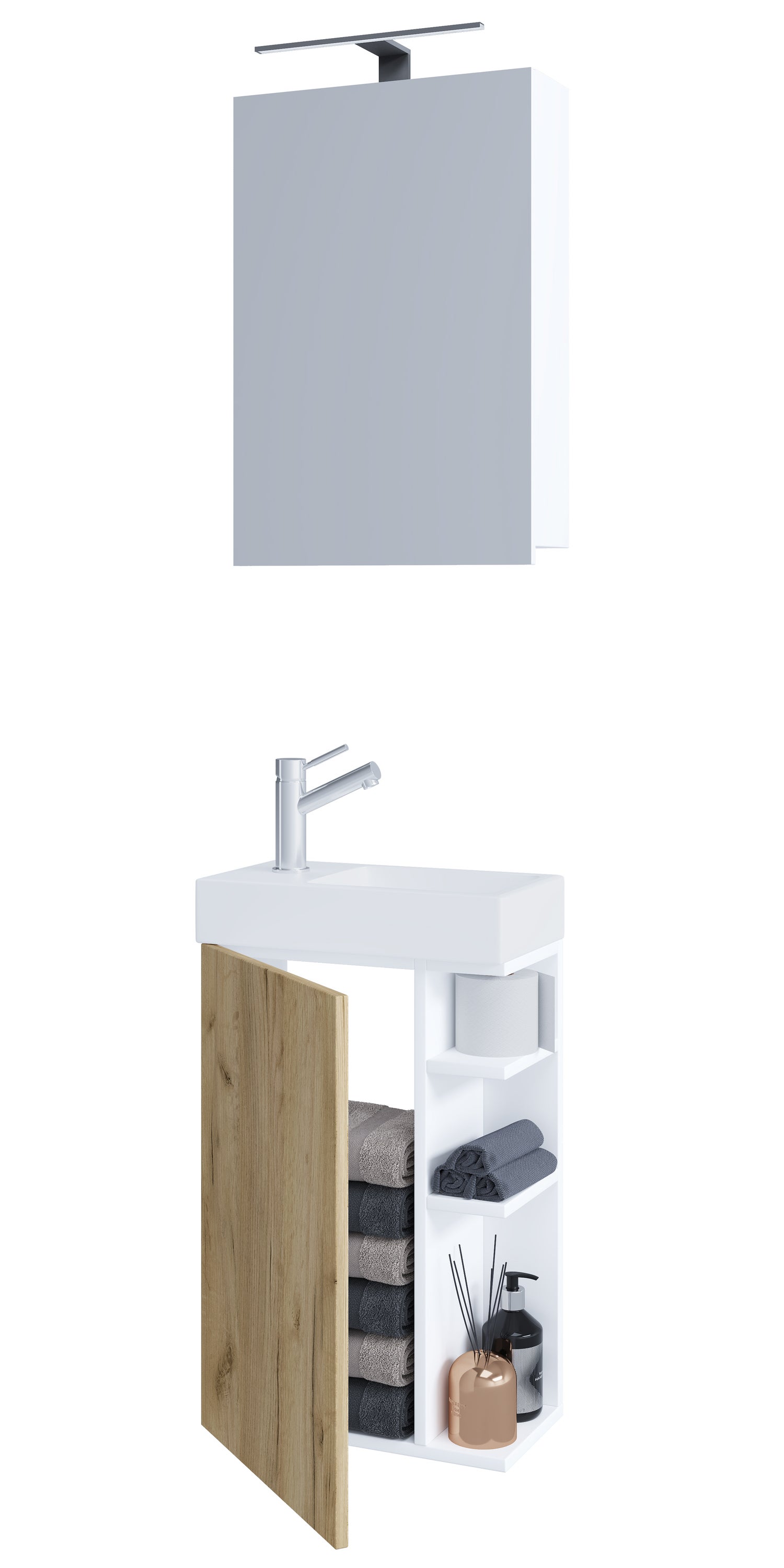 umywalka do mebli łazienkowych Lumia Biały / Dąb miodowy W. 129 x S. 40 x G. 22 cm