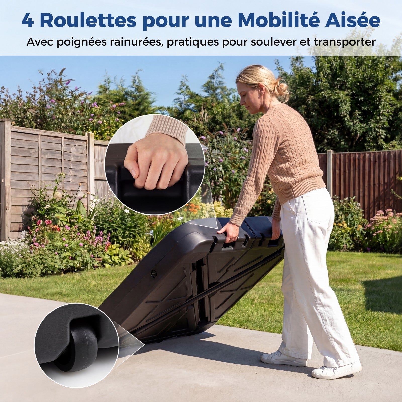 Pied de Parasol Extérieur 210KG avec Roulettes, Support de Parasol 105CM Décalé Robuste, Base Carrée Remplissable d'Eau&de Sable, Portable pour Jardin - 6