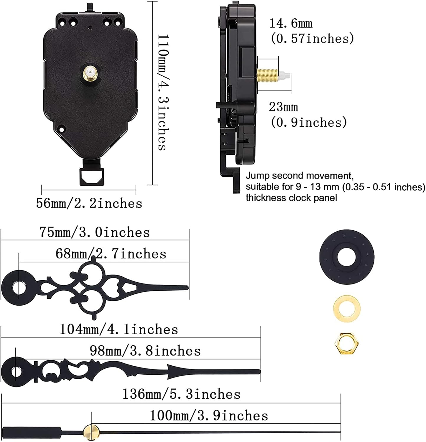 PENDOLO AL QUARZO Movimento Dell'Orologio Fai Da Te Kit Con 2 Paia Mani
