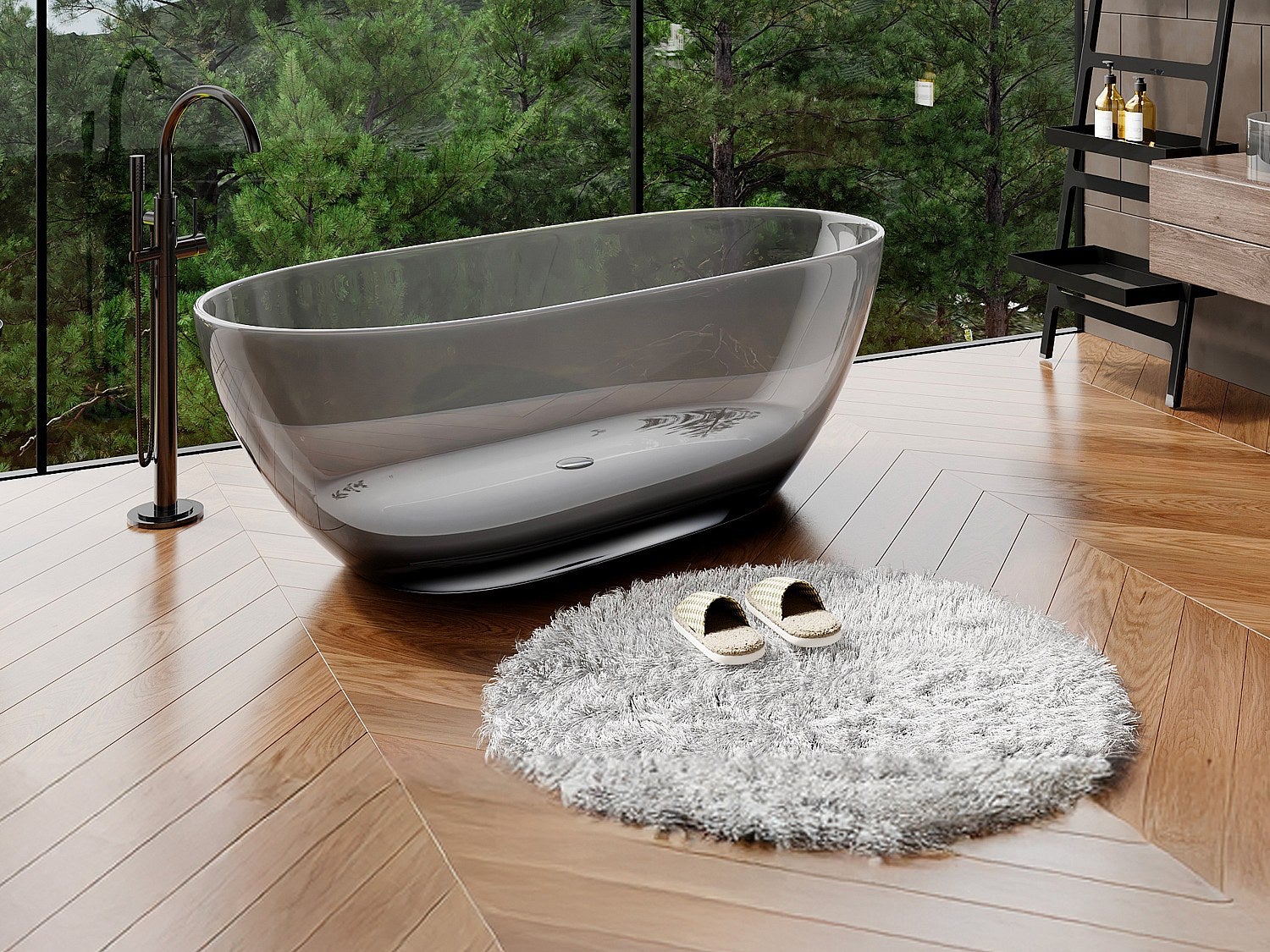 Baignoire îlot translucide - 160 x 72 x 56 cm - Résine - Gris - 292 L - SPAVO - 3
