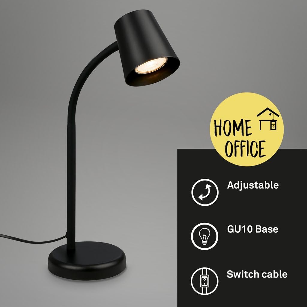 Lampe de chevet, lampe de table réglable, lampe de table de bureau GU10, avec interrupteur à fil, lecture, noir - 3