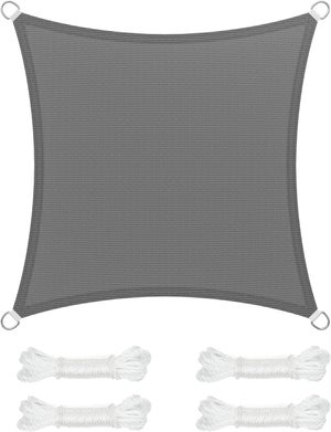 SONGMICS Voile d’Ombrage 5 x 5 m, Protection Solaire en Tissu HDPE, Respirant, Perméable à l’Eau, Carré, Concave, Cordes de 2 m, Gris Anthracite