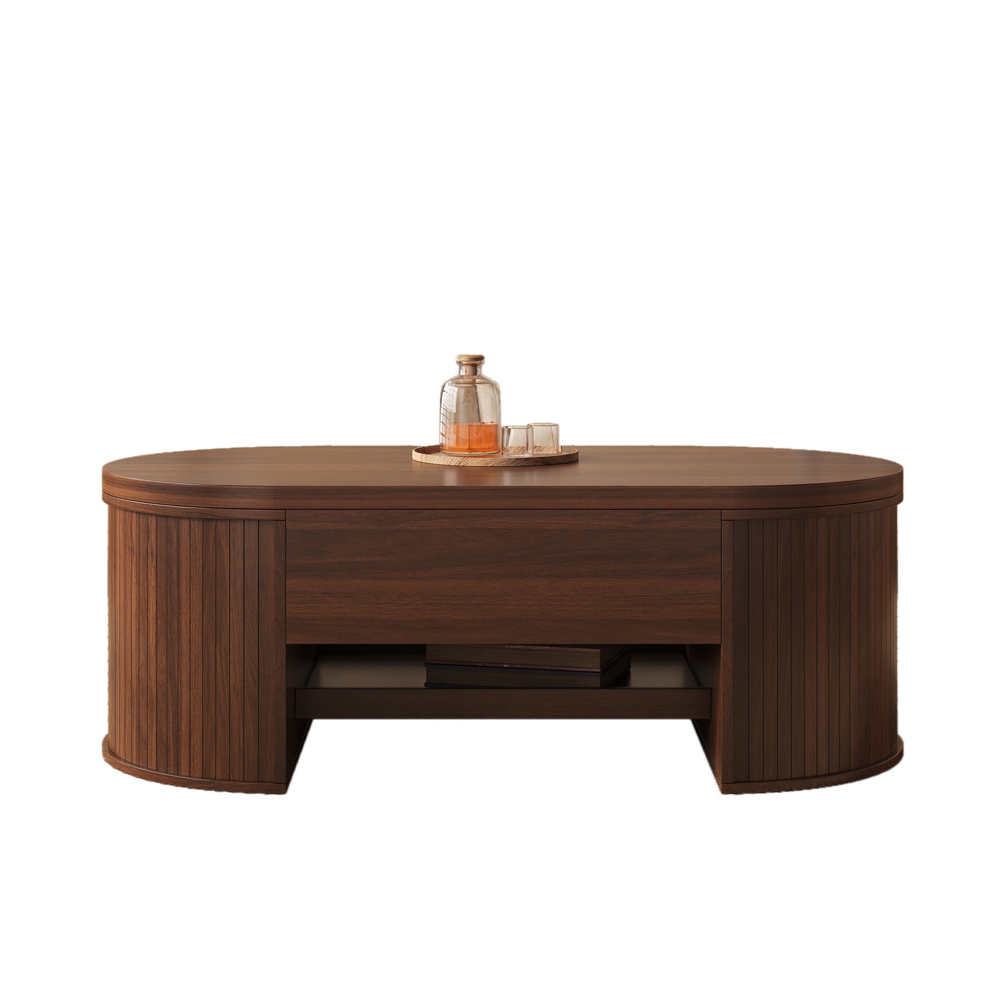 Tavolino da caffè sollevabile con 1 cassetto ovale - 110 x 55,5 x 55 cm - MDF - Per soggiorno - Marrone - 5