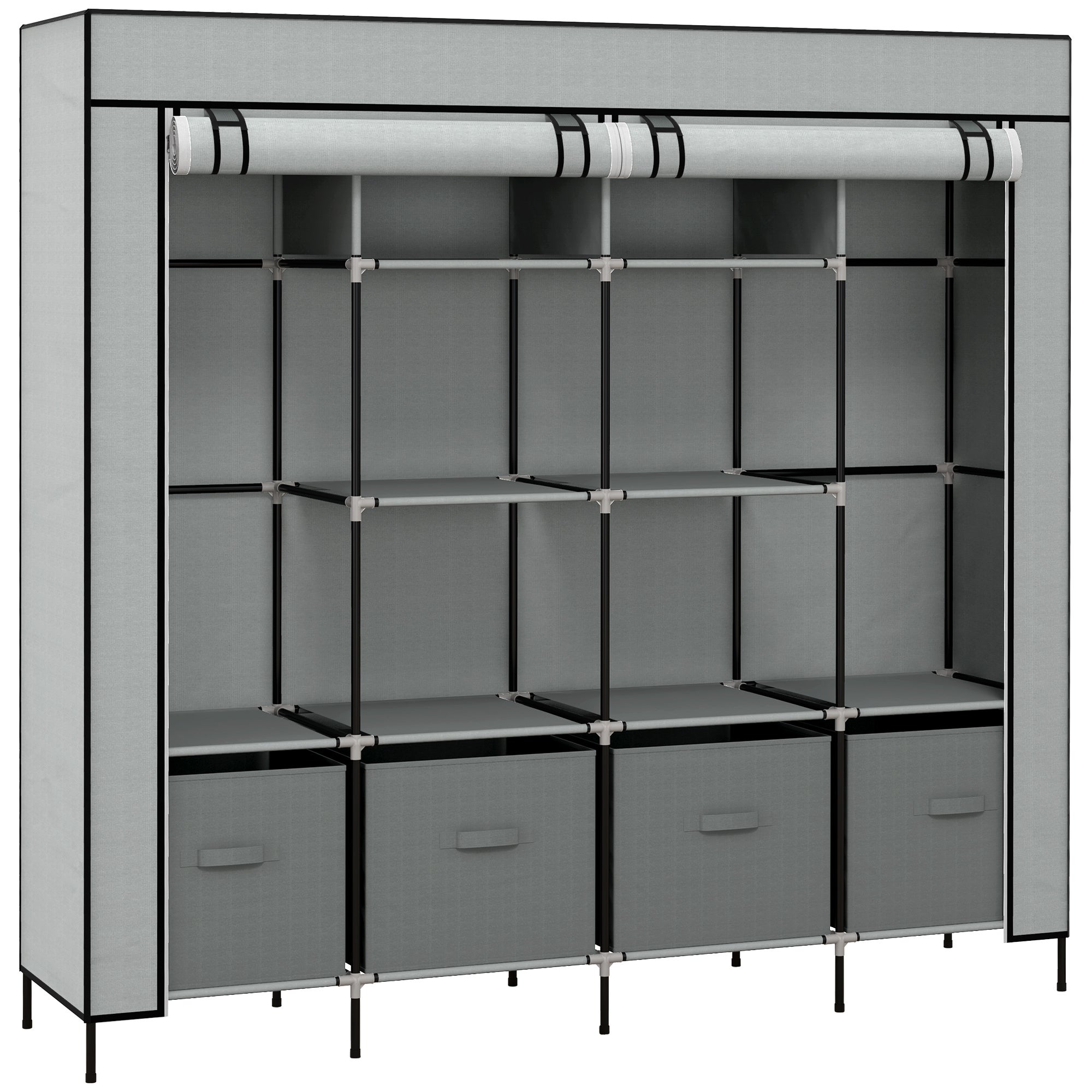 Armoire Penderie Pliable 5 Étagères 2 Tringles 3 Tiroirs Tissu à Prix
