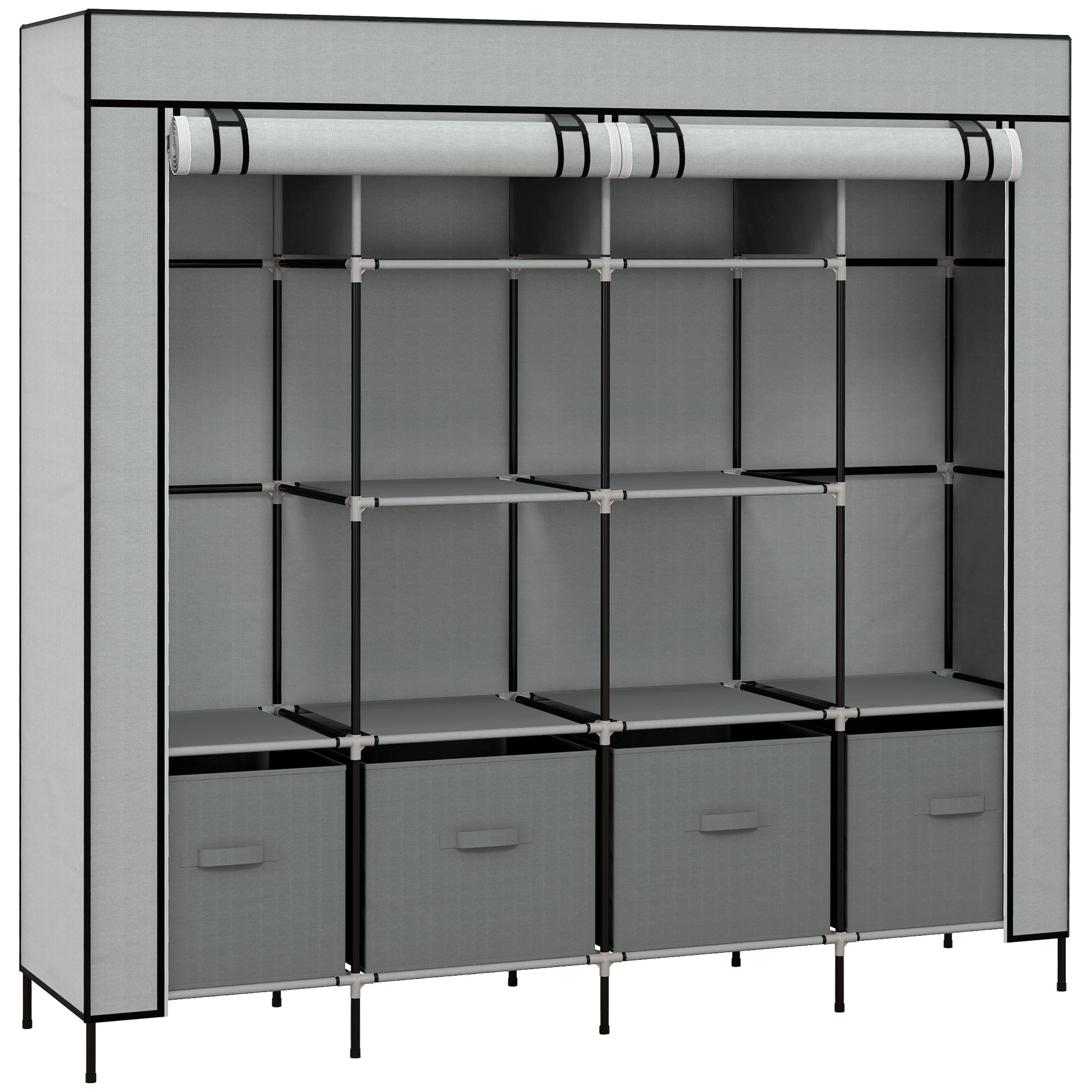 Armoire Penderie Pliable 5 Étagères 2 Tringles 3 Tiroirs Tissu à Prix Armoire Penderie Pliable 5 Étagères 2 Tringles 3 Tiroirs Tissu à Prix