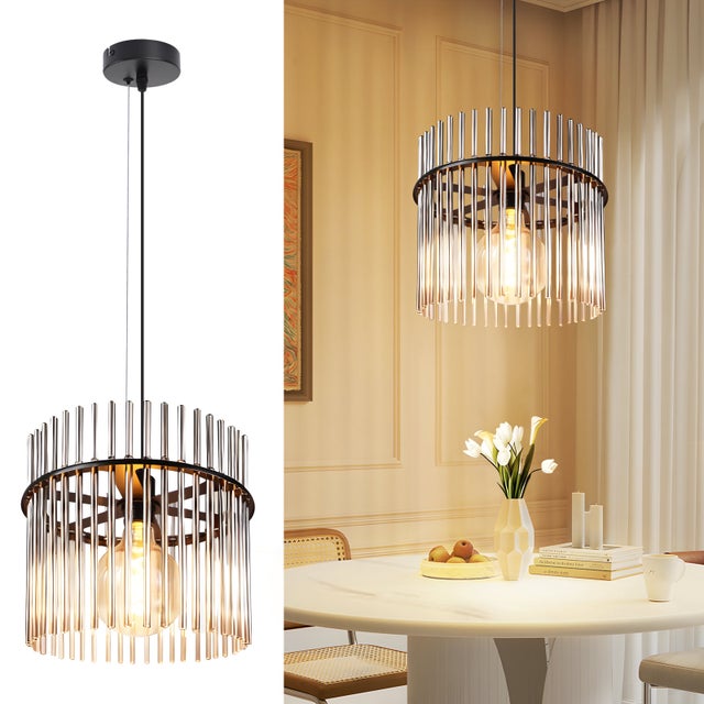 ZMH Lampa wisząca 1 płomień szklana lampa wisząca E27 czarna Ø30cm do jadalni kawiarni baru kuchni salonu (bez żarówki)