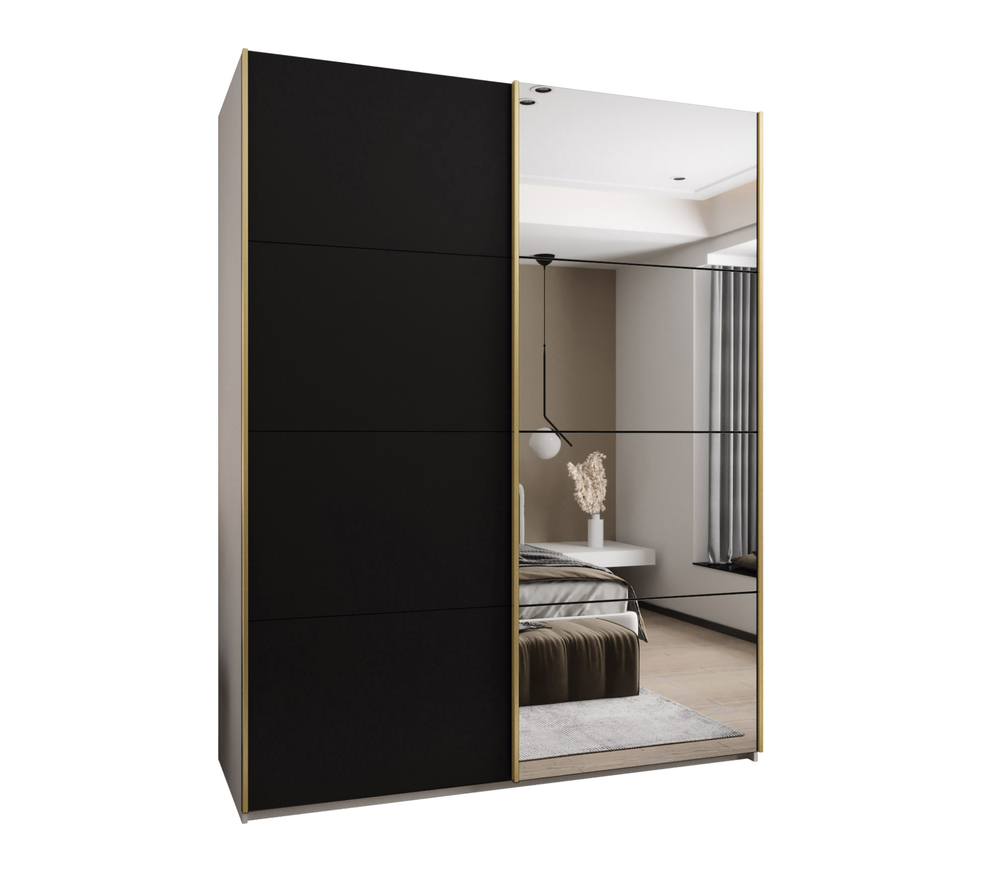 Szafa przesuwna wysoka Lux 3 190 x 64 x 245,5 cm biały + czarny + u. złoty - Abiks Meble