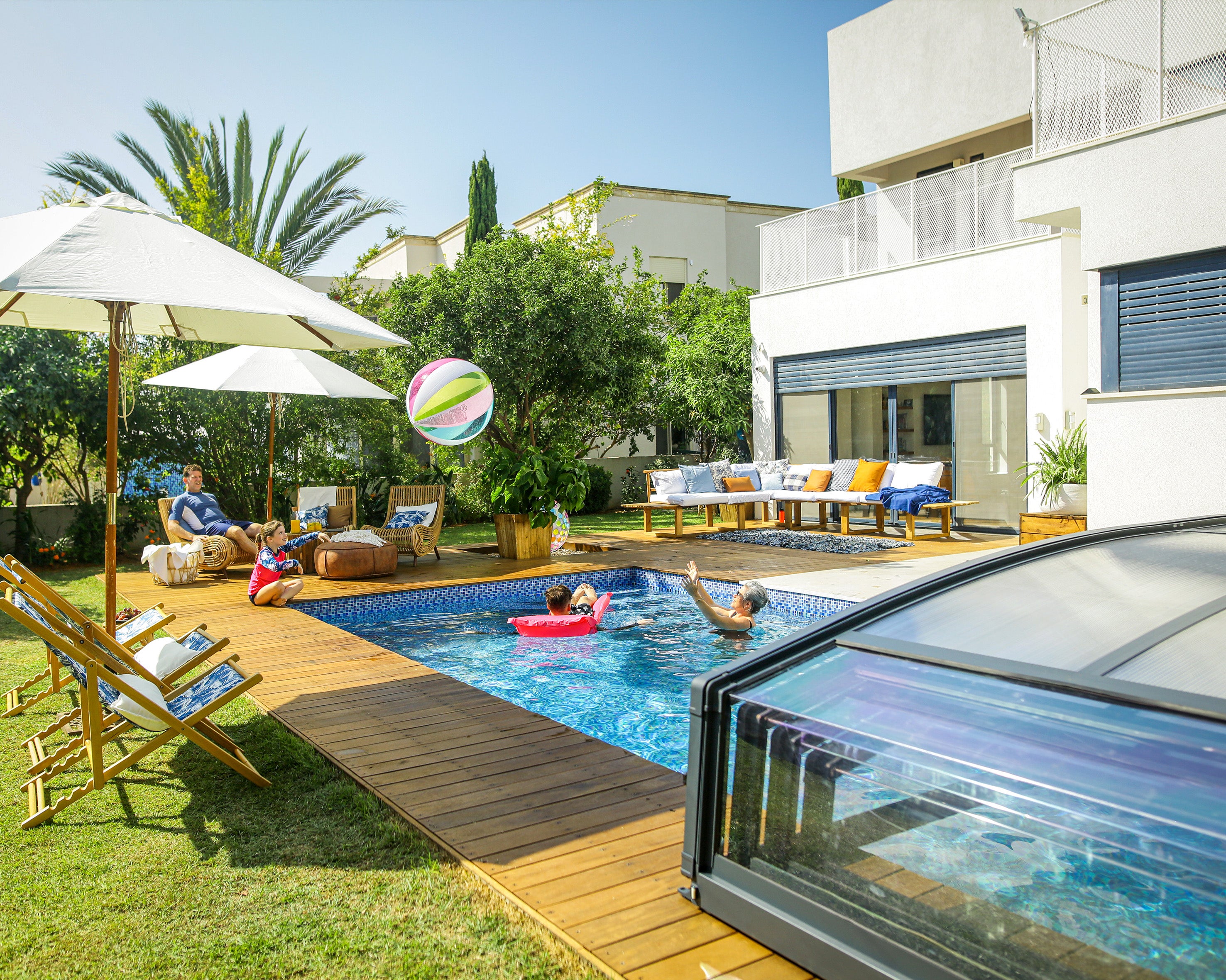 Abri piscine téléscopique Majorca 8,7 x 4,7 m Gris Canopia - 3