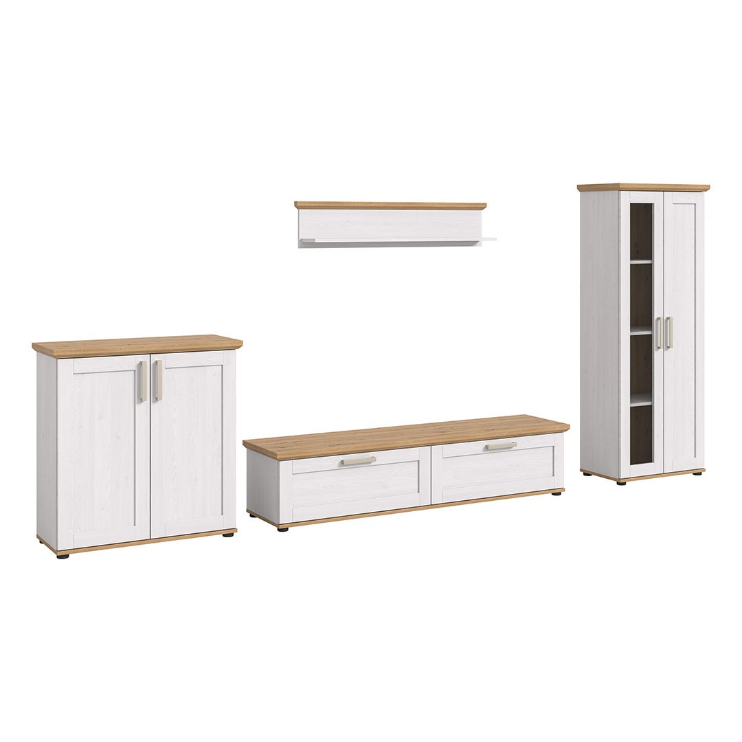 Verona regał system 4 elementy biały, dąb dekor.