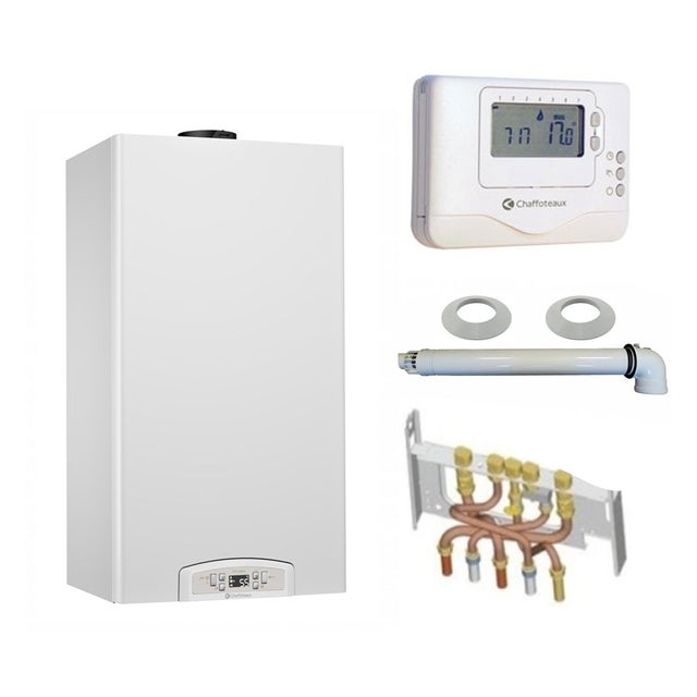 Chaudière Gaz Condensation Inoa Green Chaffoteaux 25 kW Complète (Ventouse + Douilles + Dosseret) avec Thermostat Filaire