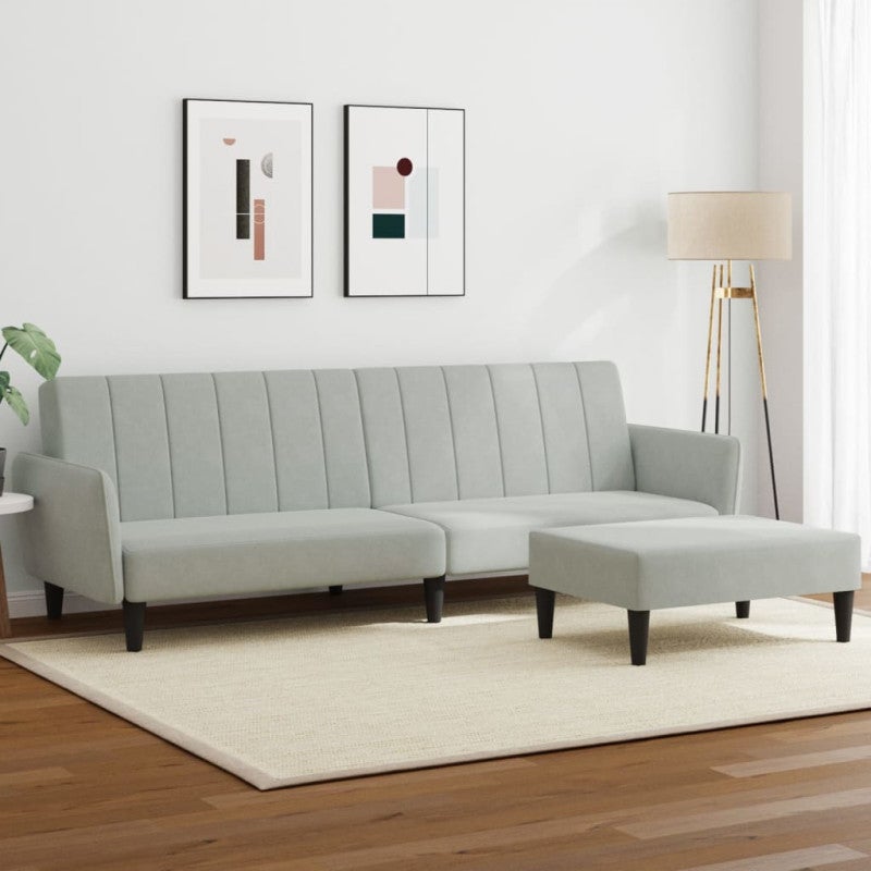 Set Da Salotto 2 Posti E 3 Posti Con Gambe In Legno Chiaro In Velluto Verde Siggard 83692021
