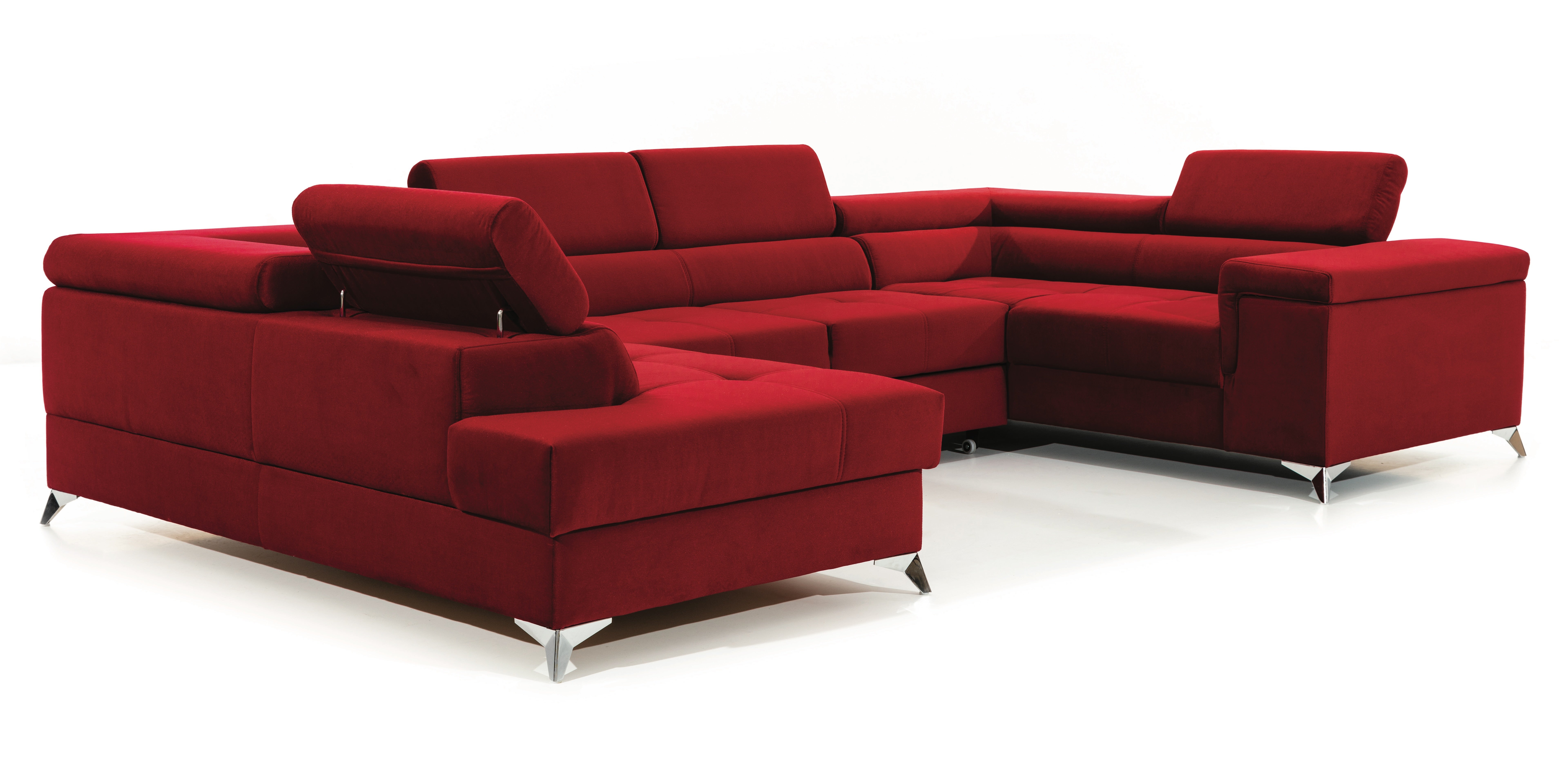 Canapé panoramique convertible velours rouge avec coffre de rangement ...