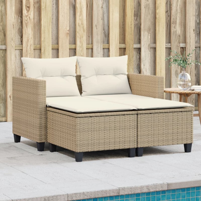 Sofa ogrodowa 2-osobowa ze stołkami, beżowa, rattan PE vidaXL