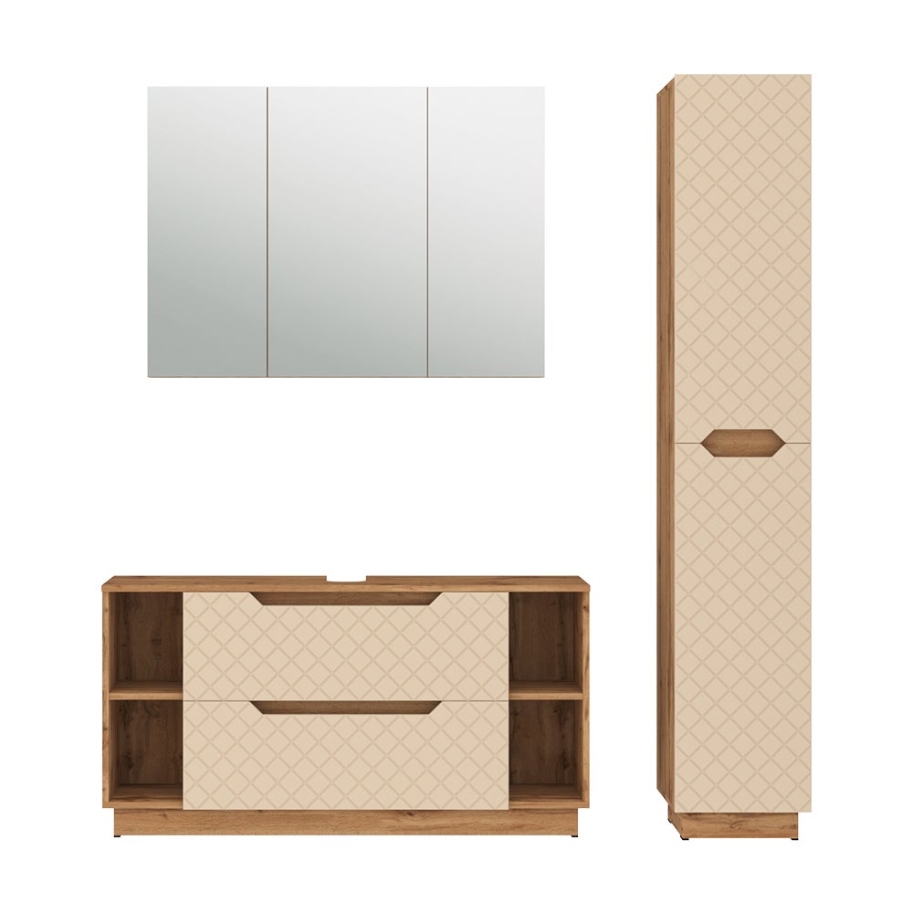 Vicco Zestaw mebli łazienkowych Lotta, Dąb/kaszmir ze strukturą płytek, 3 części