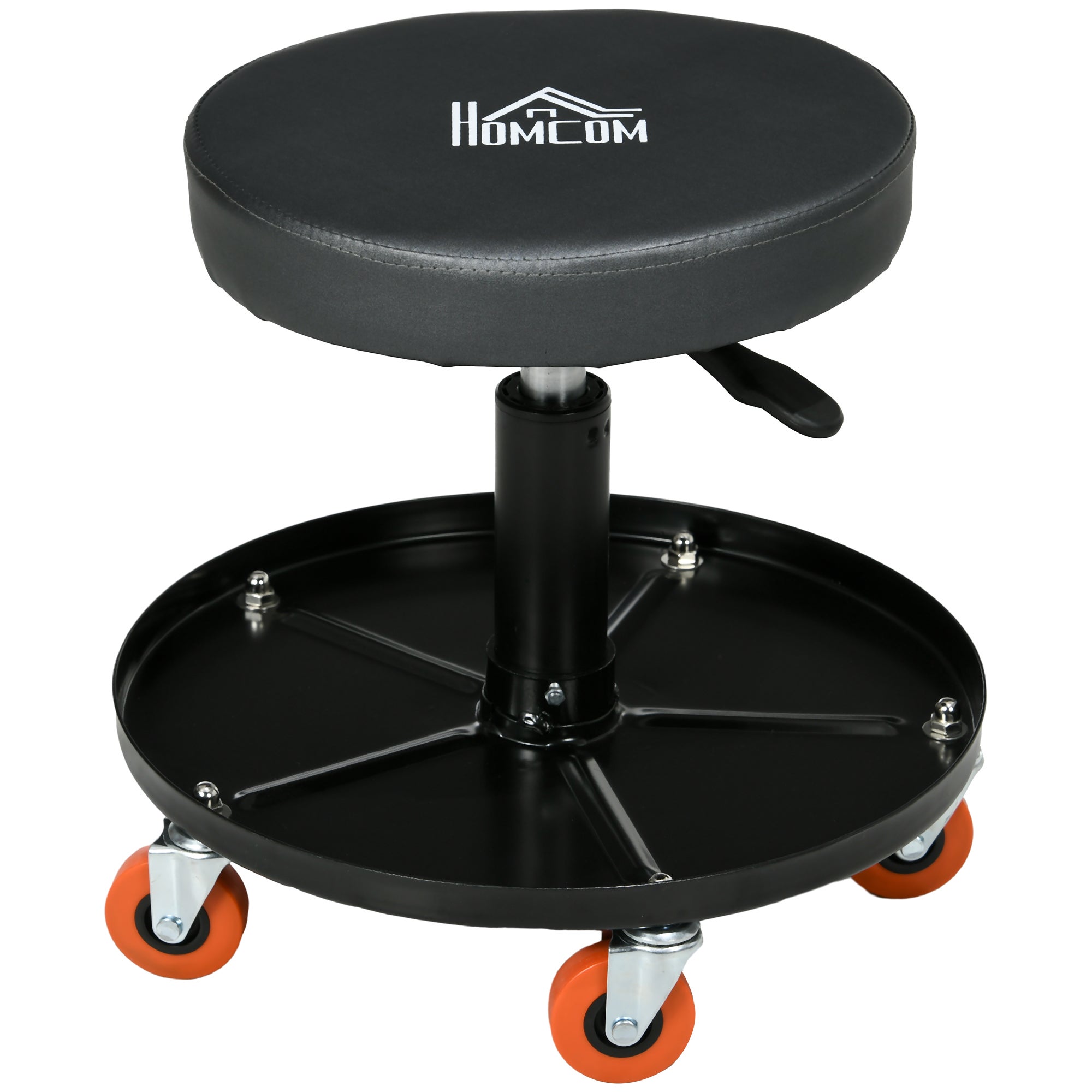 XPOtool Tabouret Mécanicien Roulant – Hauteur Réglable 38-50 Cm, Pivot 360°, 5 Roulettes + Rangement Outils – Charge 130 Kg