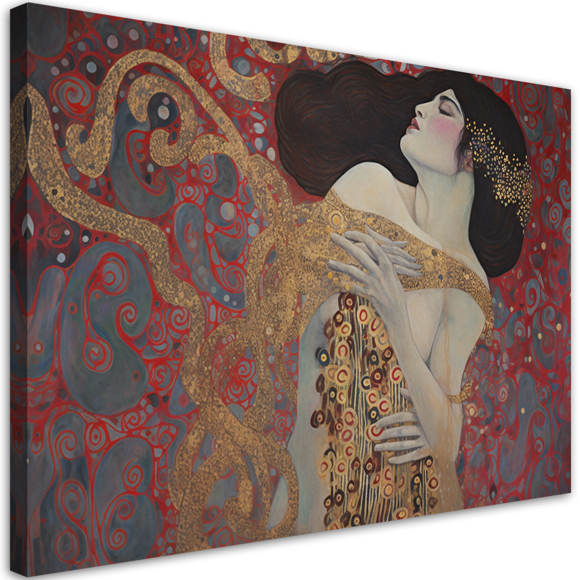 Obraz na płótnie, Kobieta czerwona abstrakcja - G. Klimt 60x40