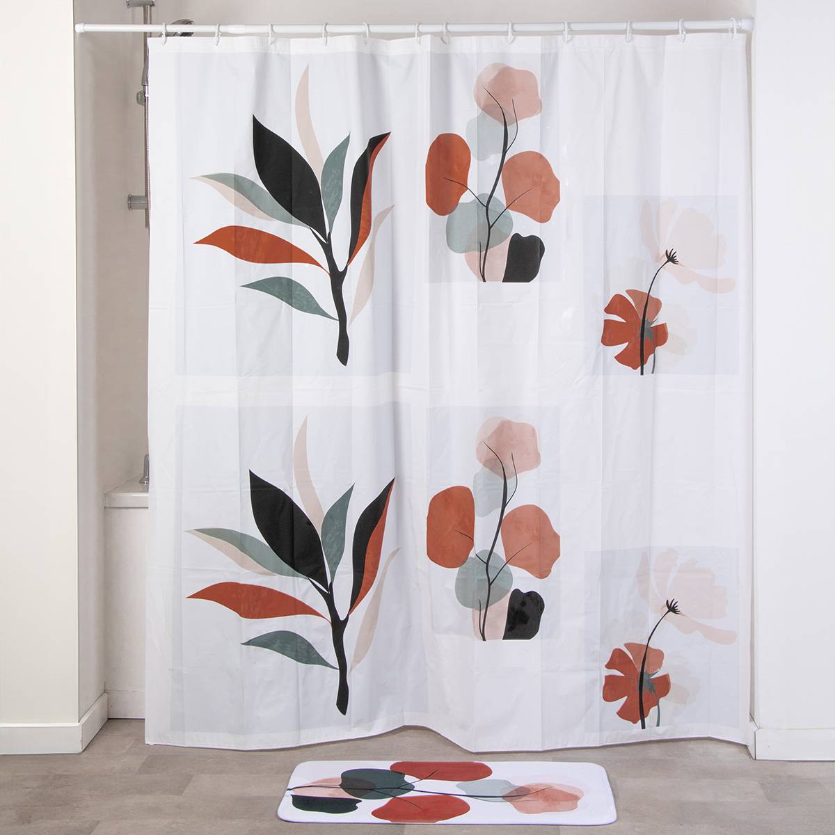 Rideau De Douche Feuilles Tropicales 165x180, Feuilles De Palmier Vert