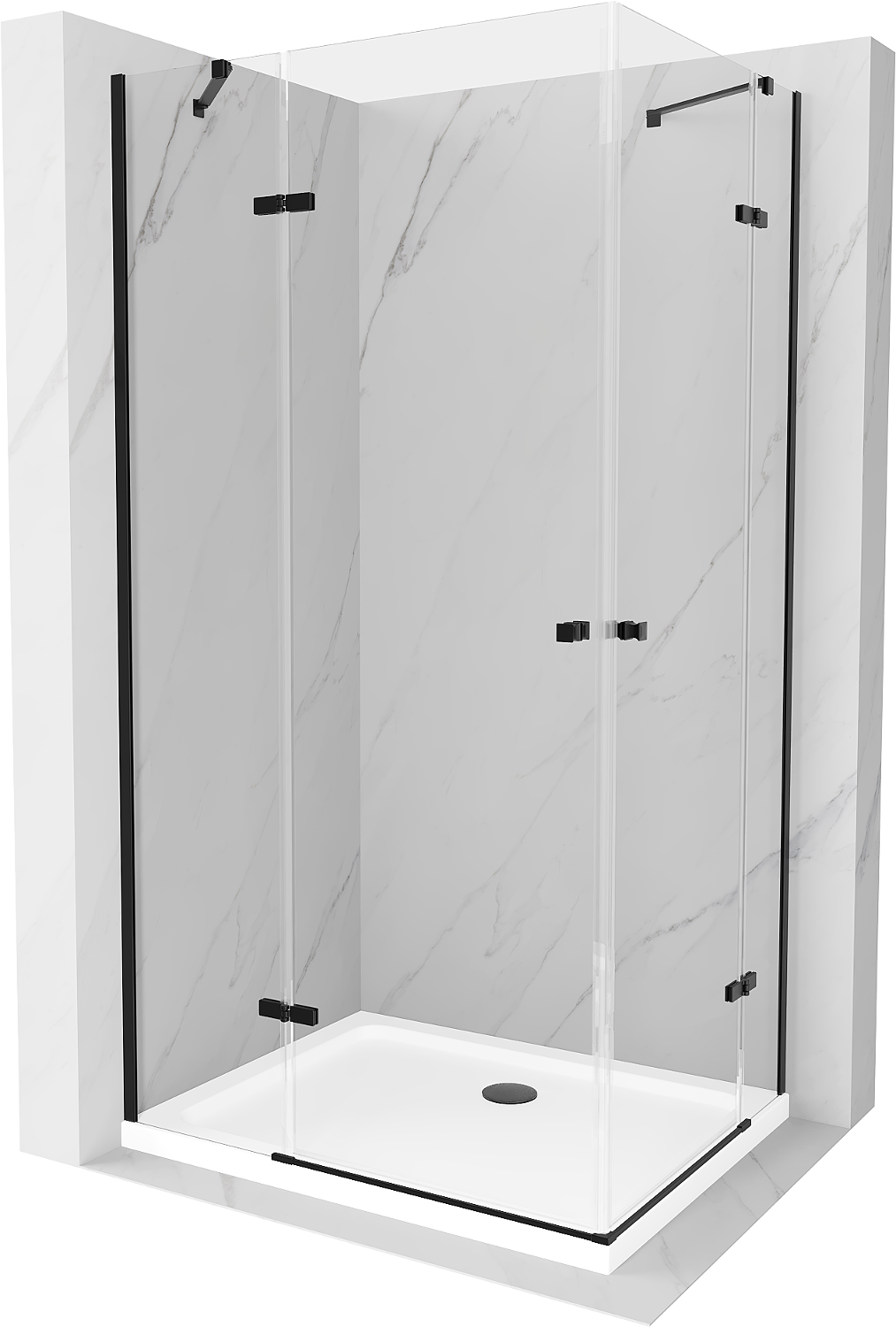 Mexen Roma Duo kabina prysznicowa uchylna 90 x 80 cm, transparent, czarna + brodzik Flat - 854-090-080-70-02-4010B