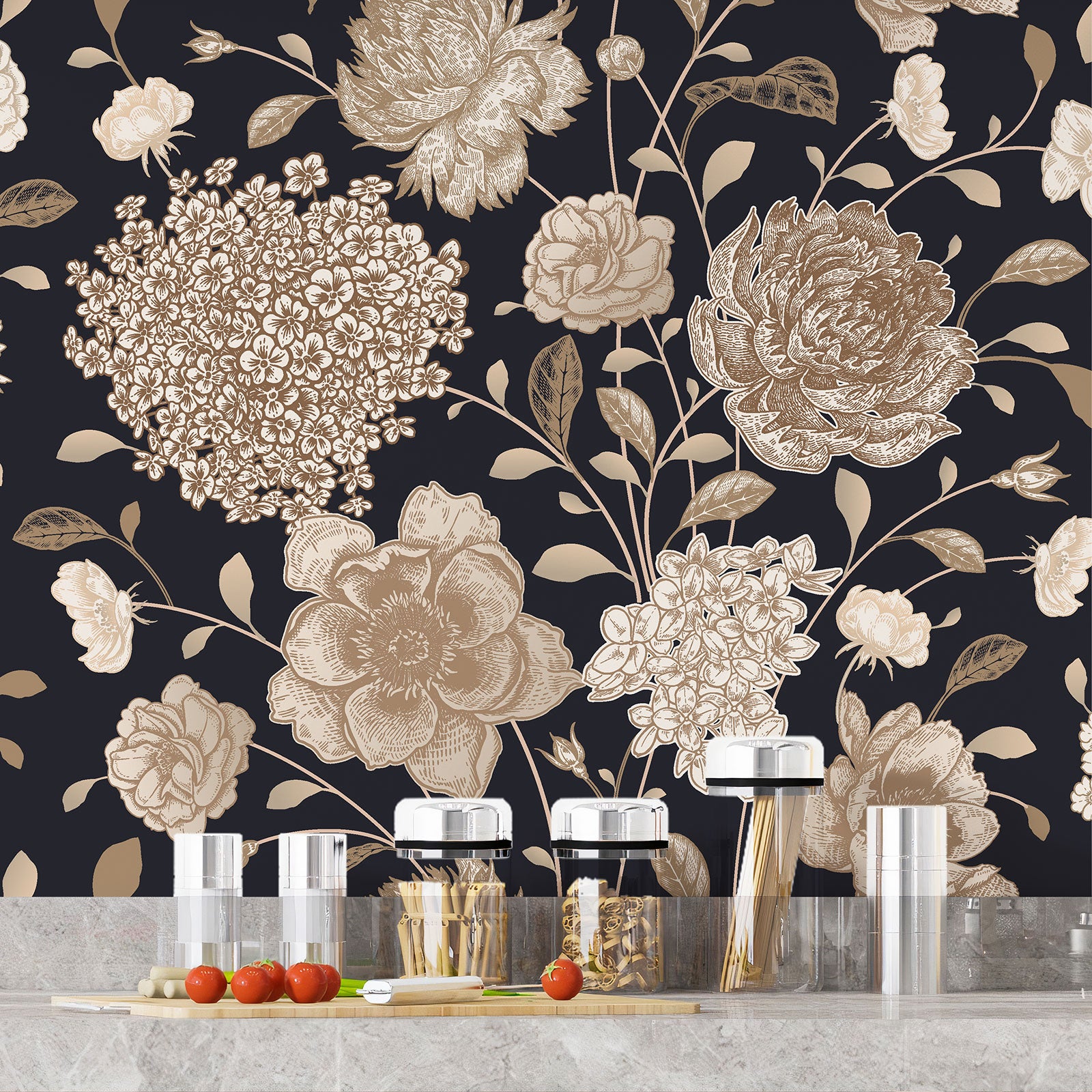 Crédence adhésive sticker décoratif pour cuisine - Fleurs - Adhésif + Protection BRILLANTE - 50x100 cm - 4