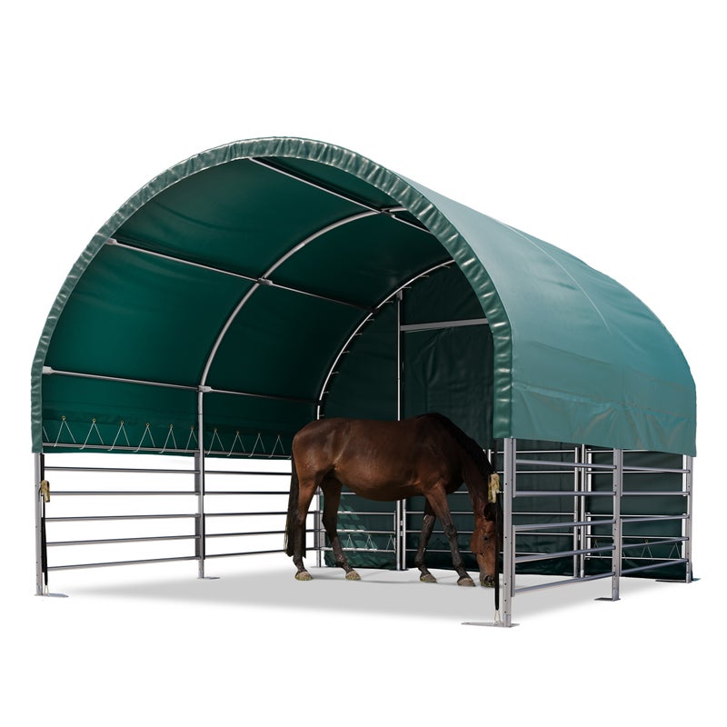 Namiot pastwiskowy 4x4 m plandeka PCV 2300 Newton - podłoże ziemia - otwarta z przodu