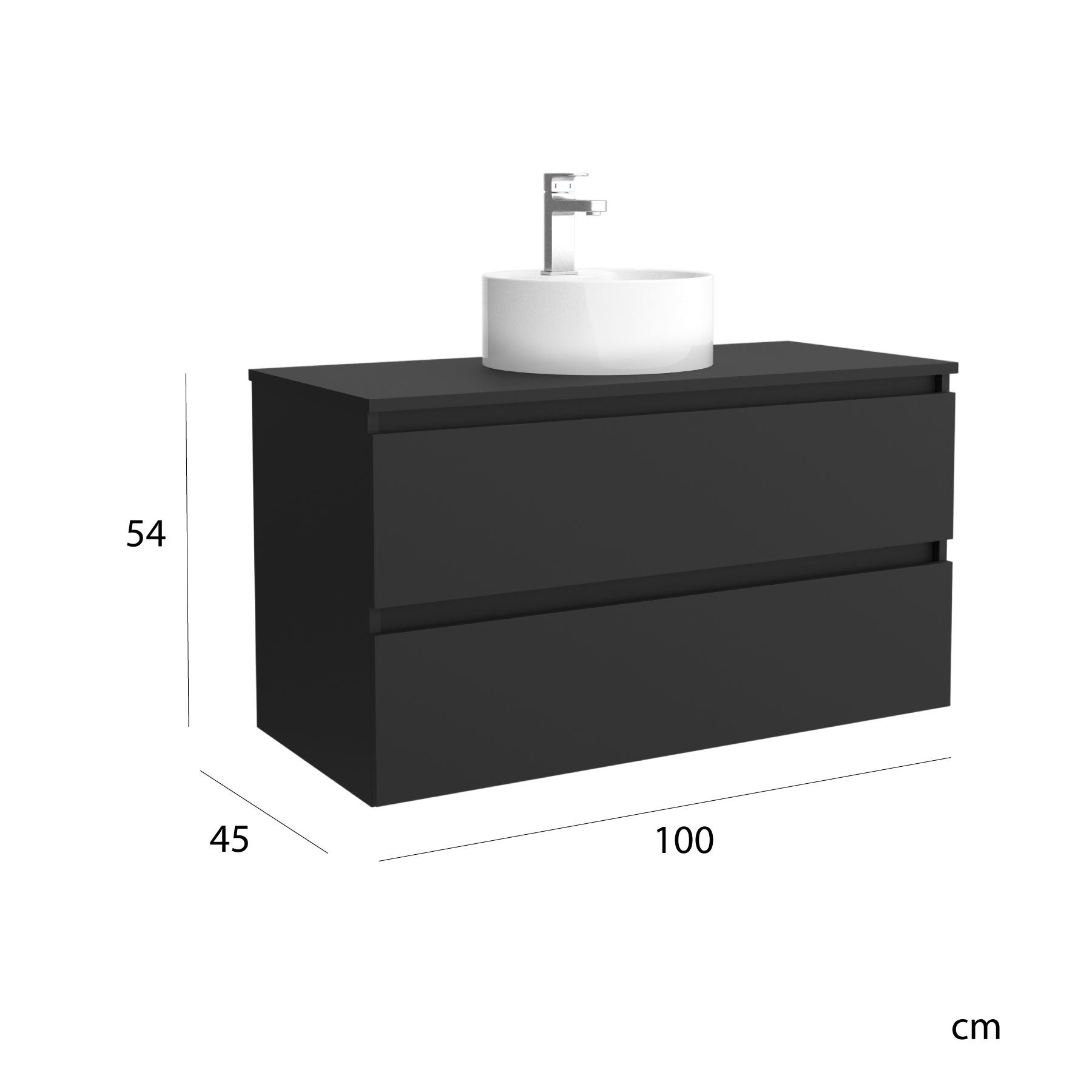 Meuble de salle de bain BEQUIA 100cm Noir mat | Vasque à poser - 5