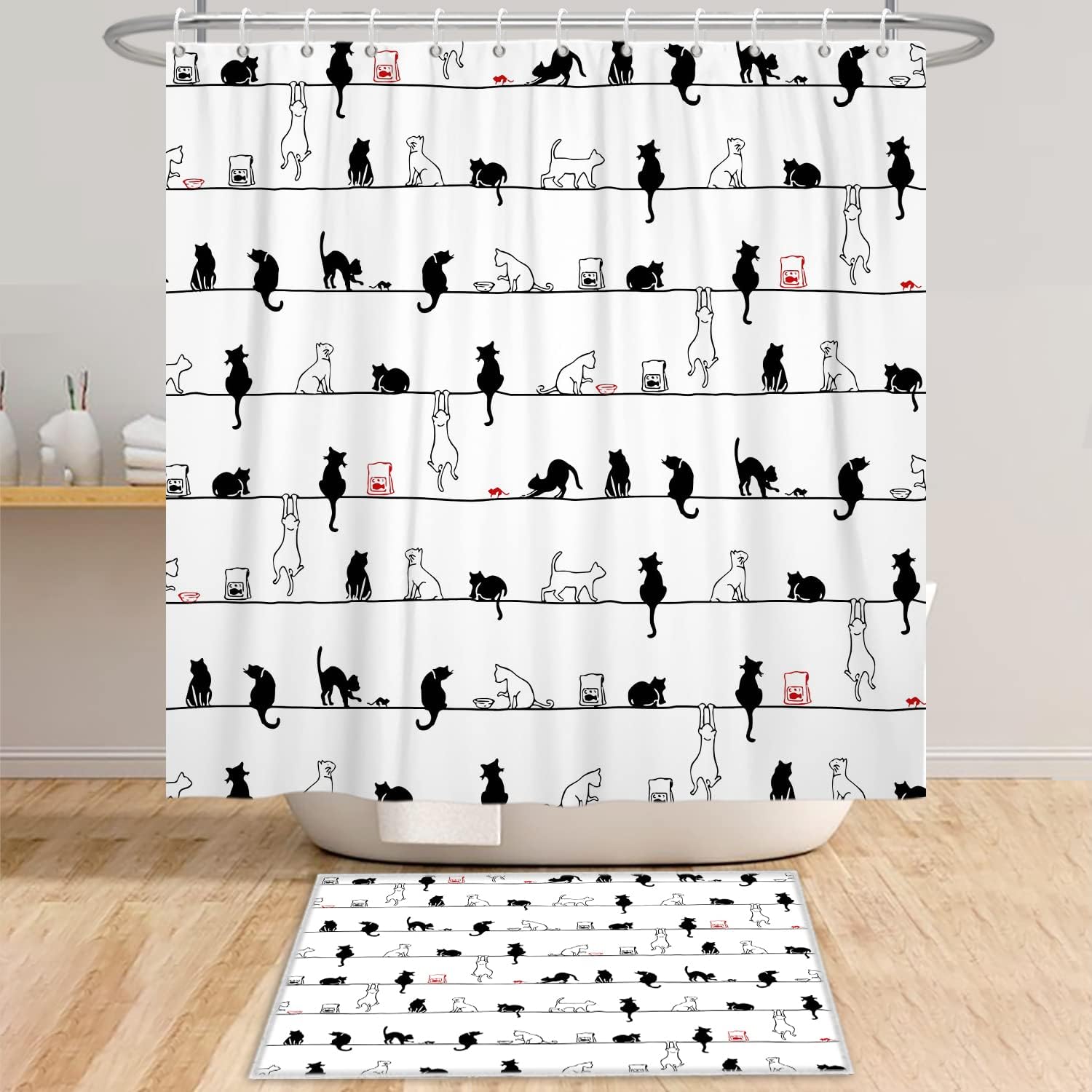 Tenda Doccia Bianco Nero Ttincceer 180x200cm Cartone Animato Animale Tenda Da Doccia Carino