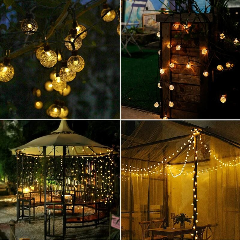 Guirlande lumineuse solaire d'extérieur, 7M, 50 LED, blanc chaud, 8 Modes, adaptée au jardin, à noël et au mariage - 4