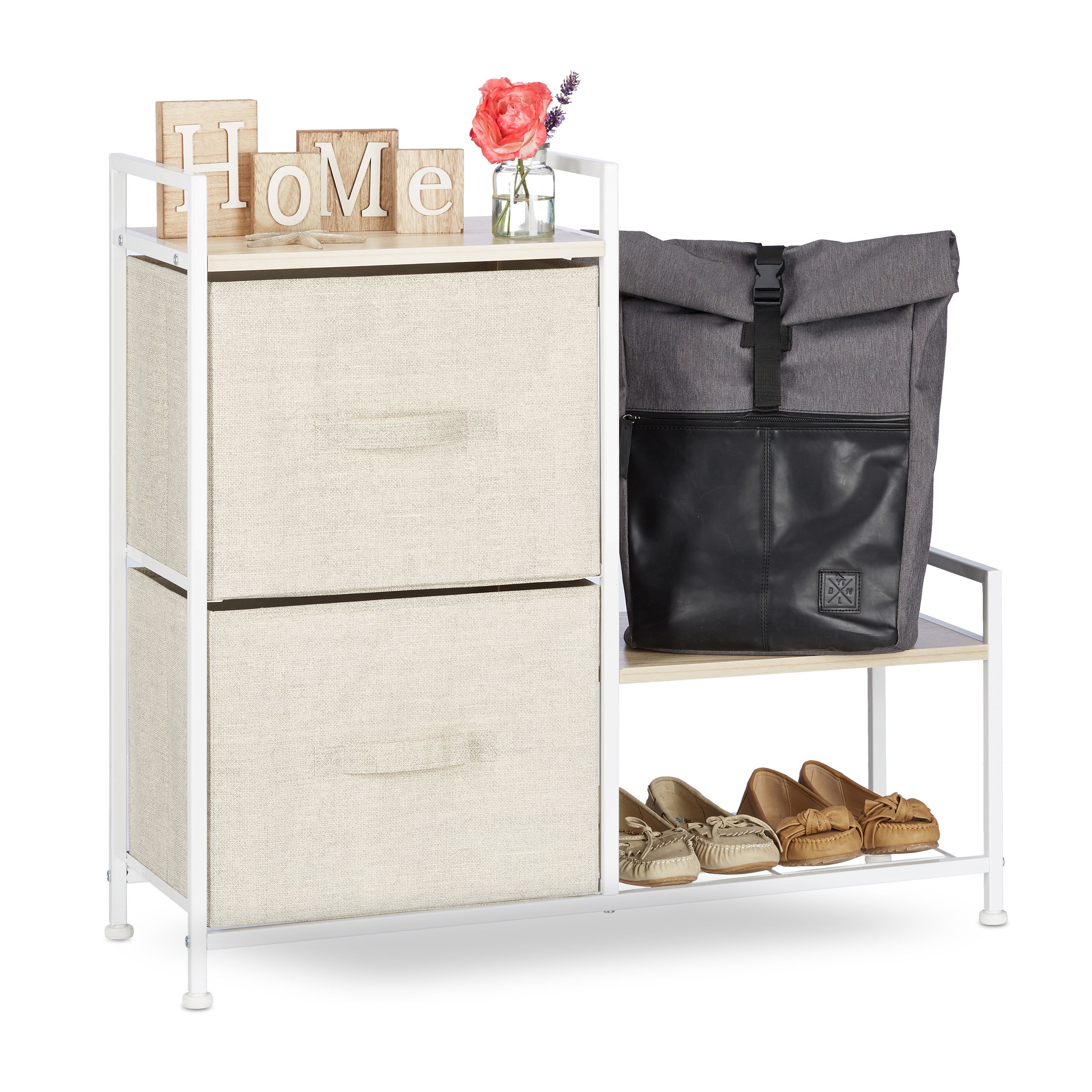 Relaxdays Meuble De Rangement 2 Compartiments Nature - 75 X 80 X 40 Cm Pour Cuisine Ou Salon