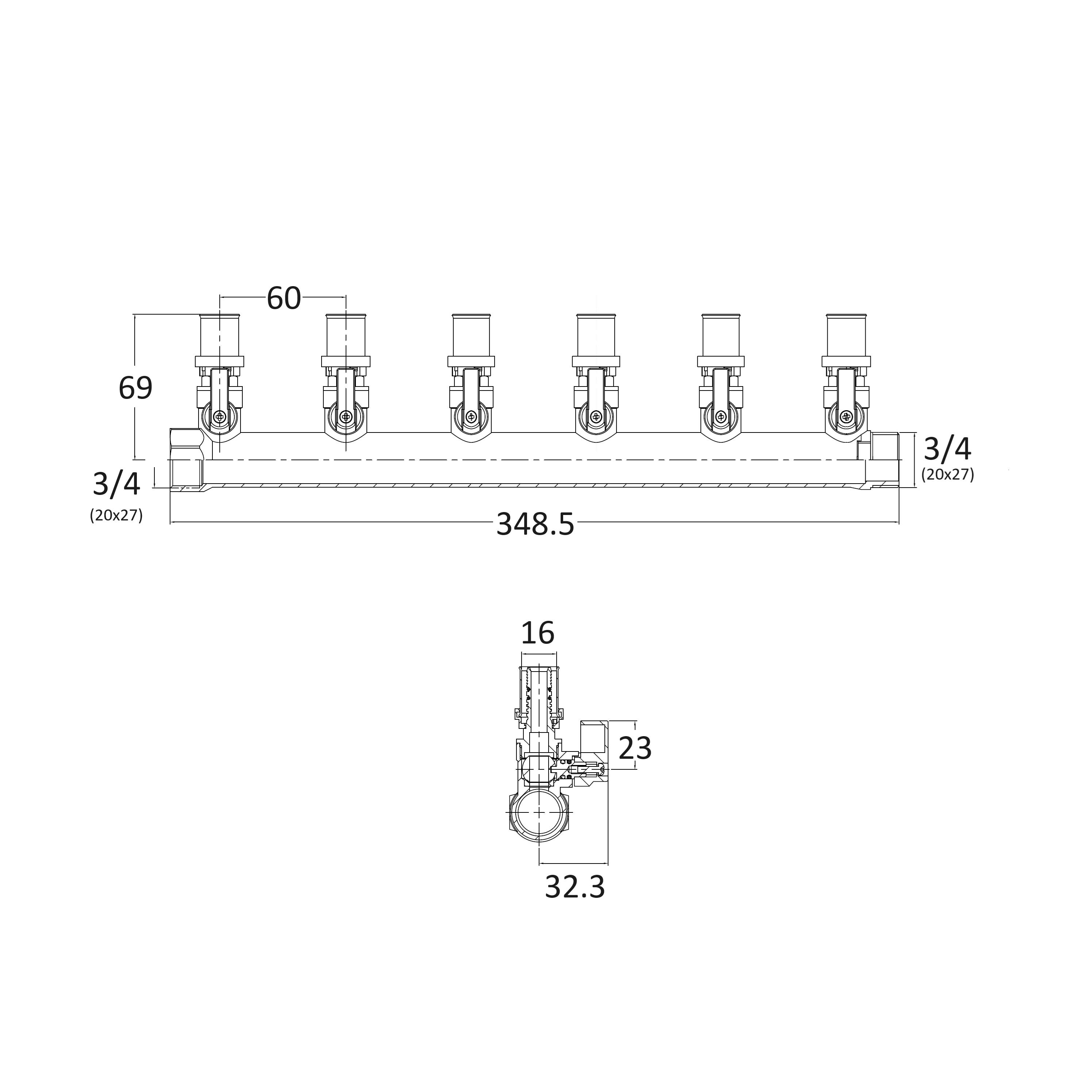 Collecteur mâle - femelle 20x27 - 6 départs multicouche à sertir Ø16 à vannes NOYON & THIEBAULT - 5