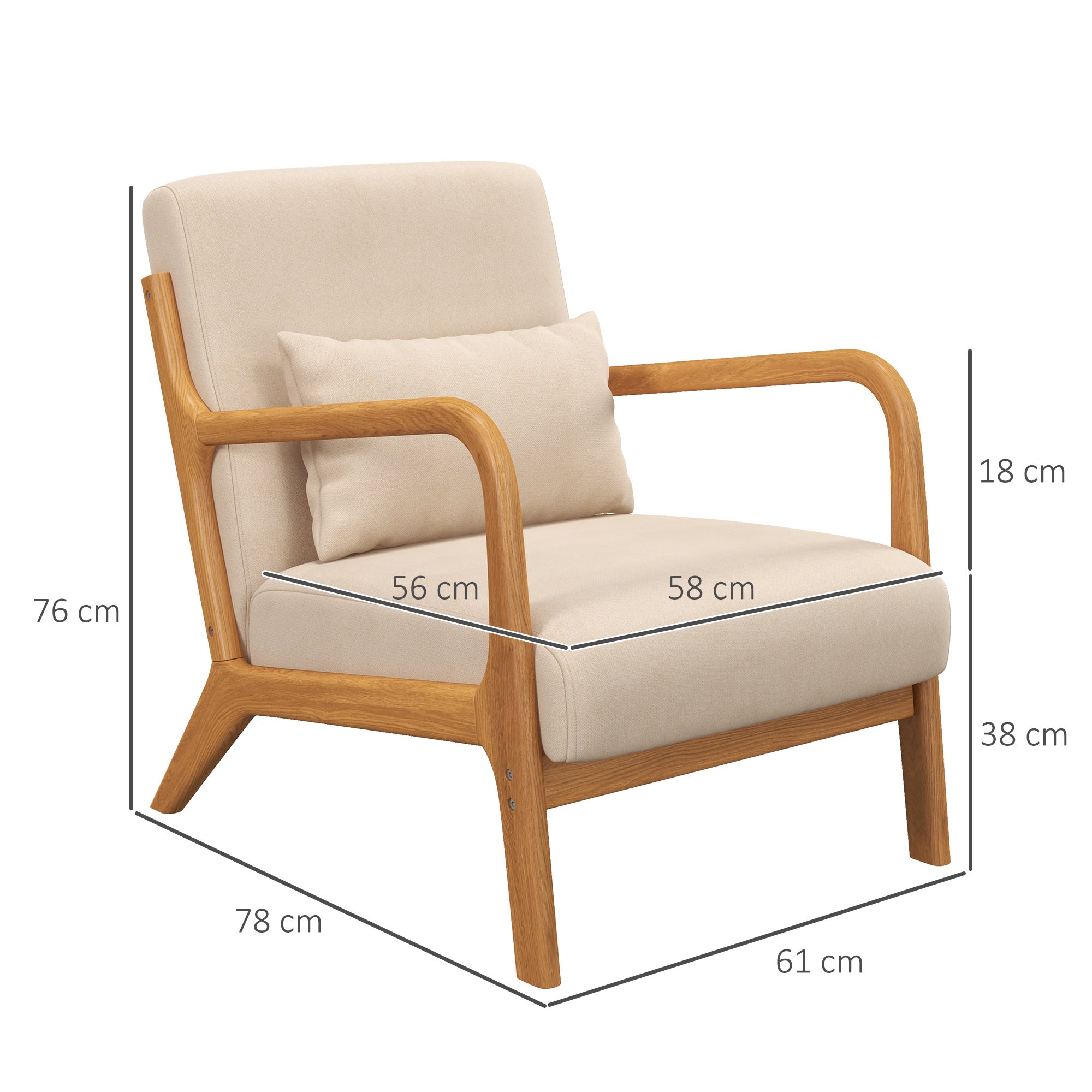 Fauteuil de salon en bois et velours beige 1 place HOMCOM - 3