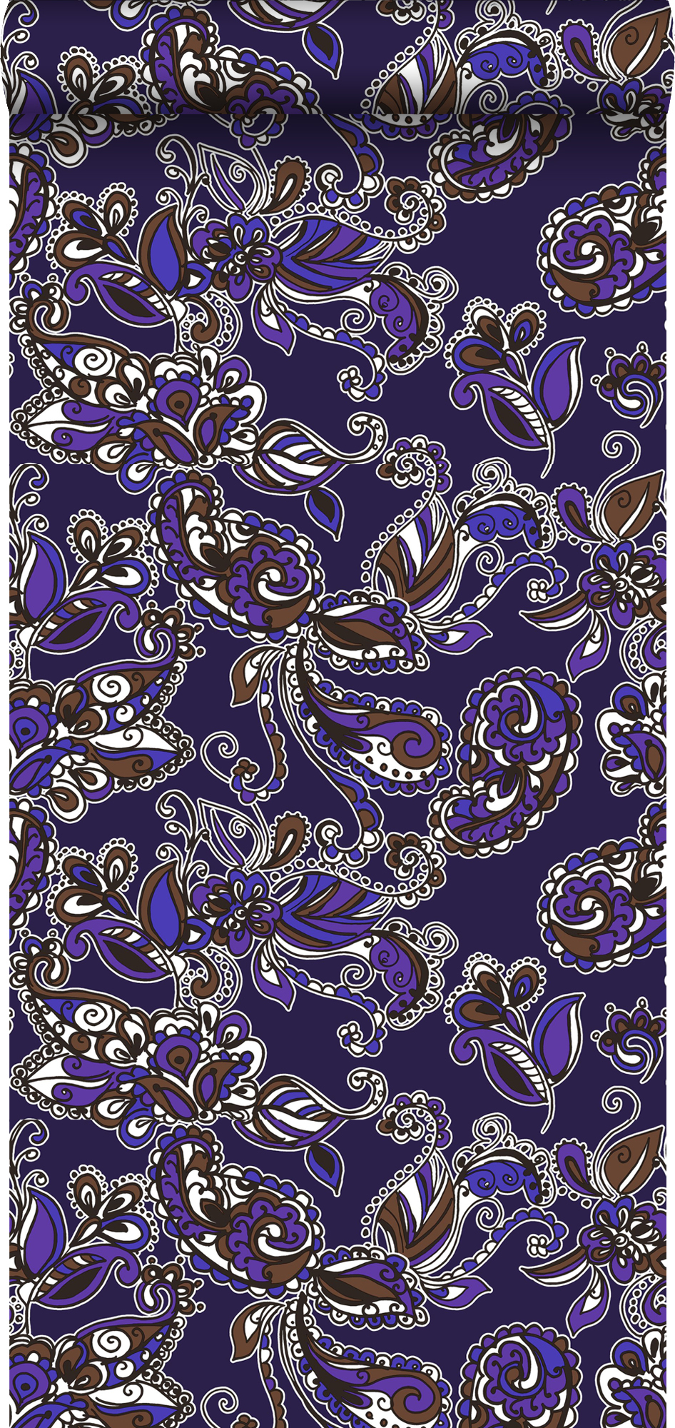 Papel pintado flores y paisleys funky morado y marrón - 53 cm x 10,05 m - estahome