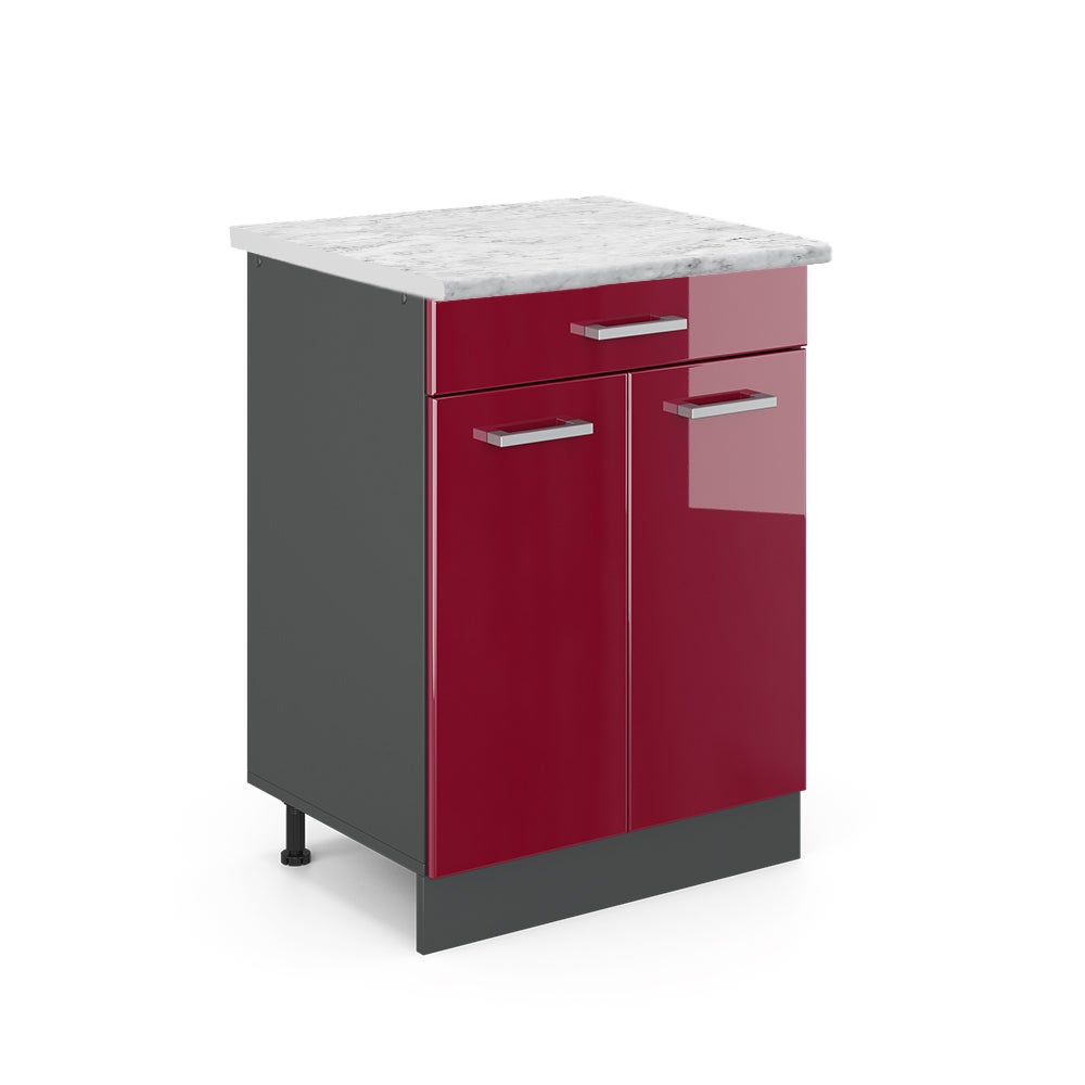 Vicco Szafka dolna do kuchni R-Line, Czerwony połysk, 60 cm BR Marmur