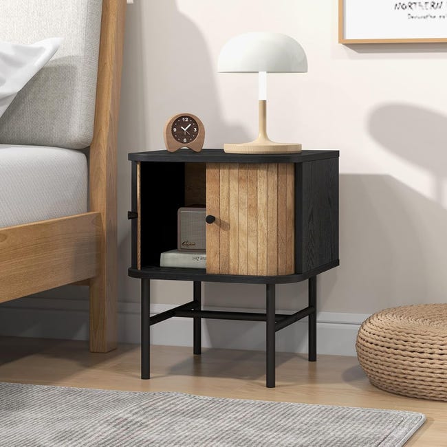 Set di 2 comodini, comodino in legno con cassetto, gambe in legno massello, vano aperto Set di 2 comodini, comodino in legno con cassetto, gambe in legno massello, vano aperto