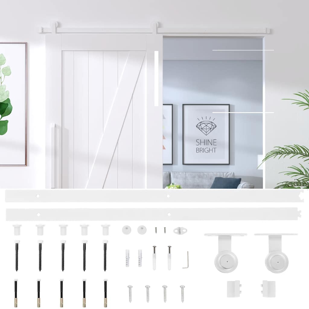 vidaXL Kit de quincaillerie de porte coulissante 183 cm Acier Blanc - 6