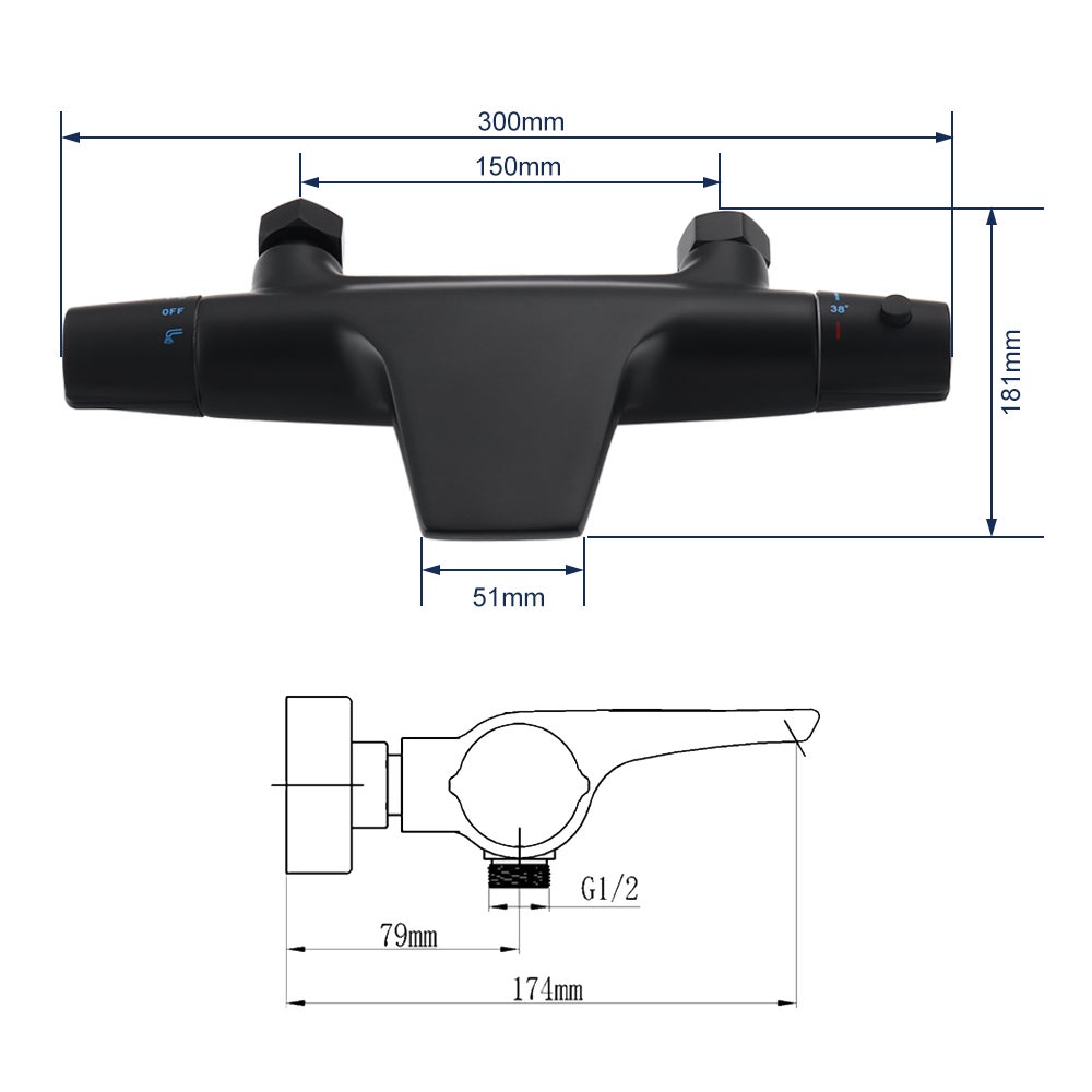 Mitigeur Thermostatique de Baignoire Robinet Cascade pour Baignoire Robinet Noir en Laiton Design Elégant - 8