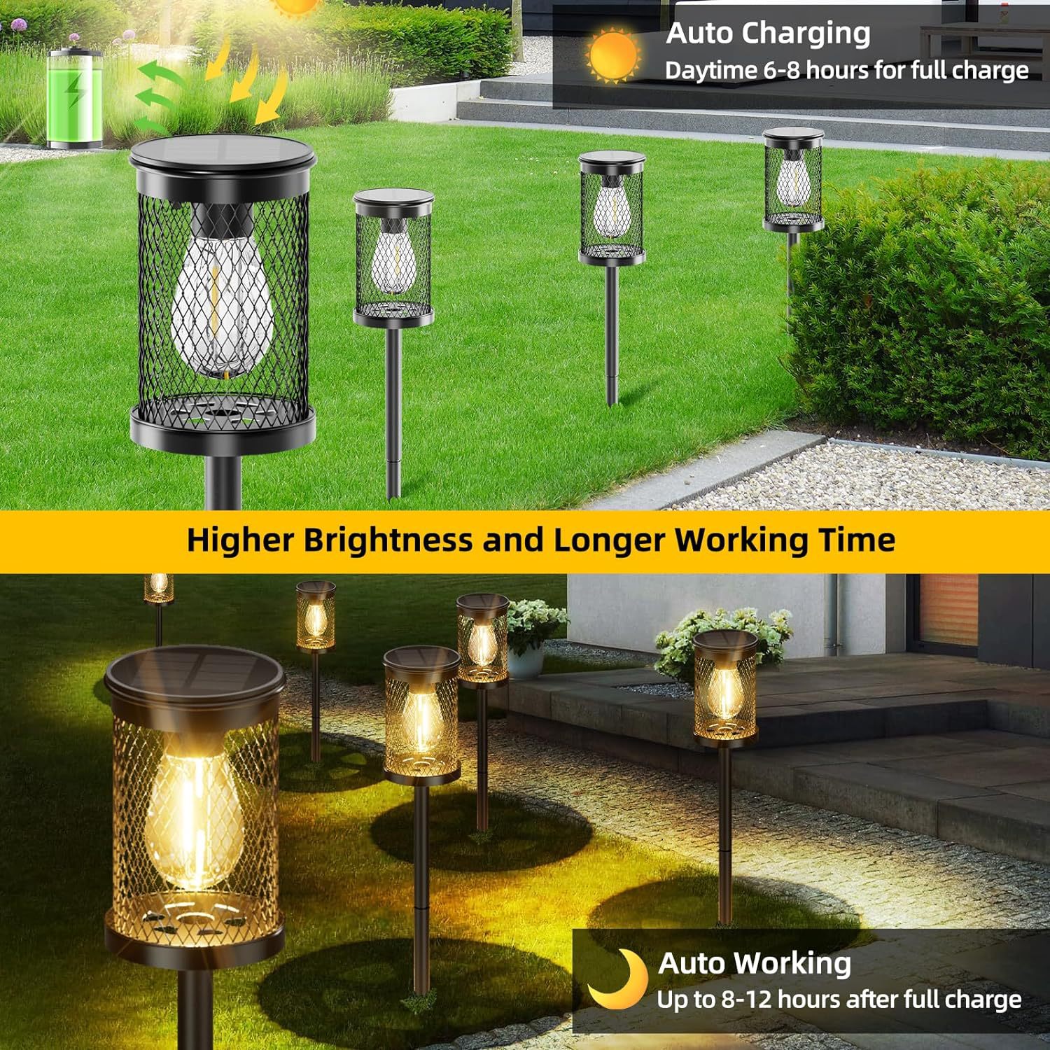 6 Lampade Solari Da Esterno Con Coperchio In Metallo 3m 30 LED - Luci Per Barattoli In Vetro, Giardino, Albero, Balcone, Bianco Caldo - 4