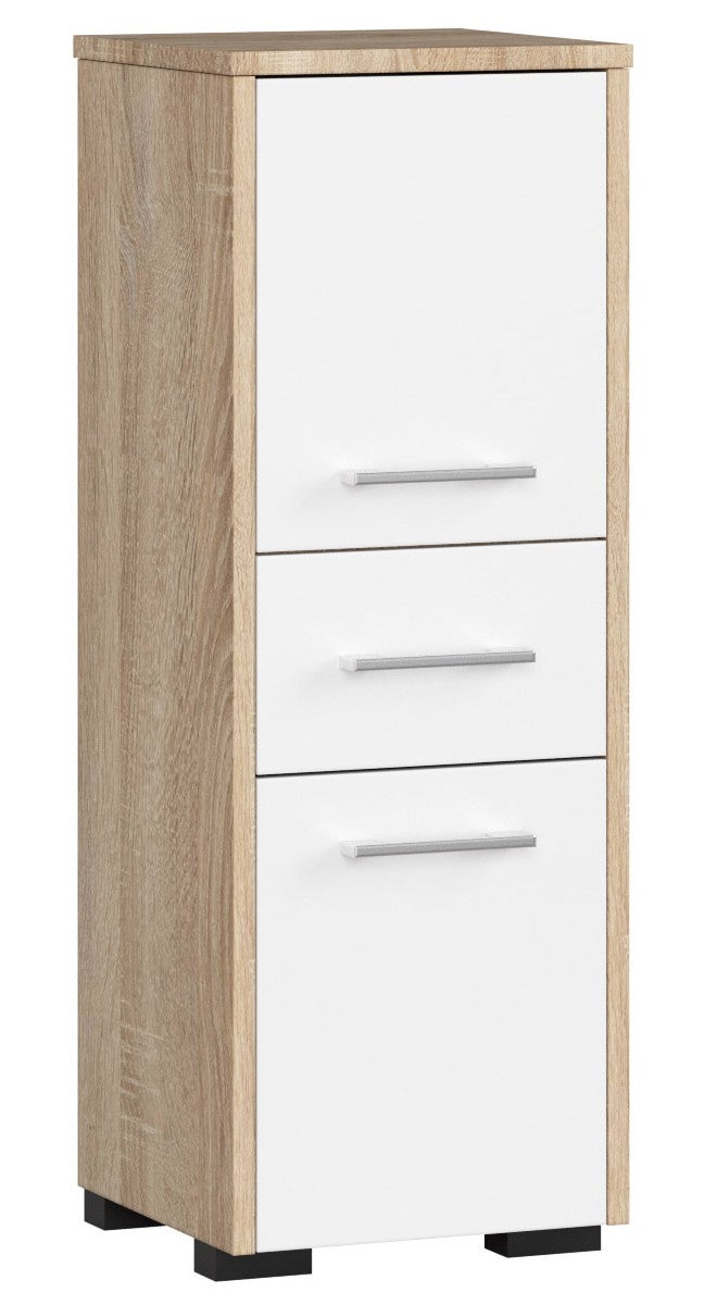 Szafka łazienkowa AKORD FIN Dąb Sonoma 30 cm 2 drzwi 1 szuflada kolor Biały mat 3 półki 30x30x85 cm