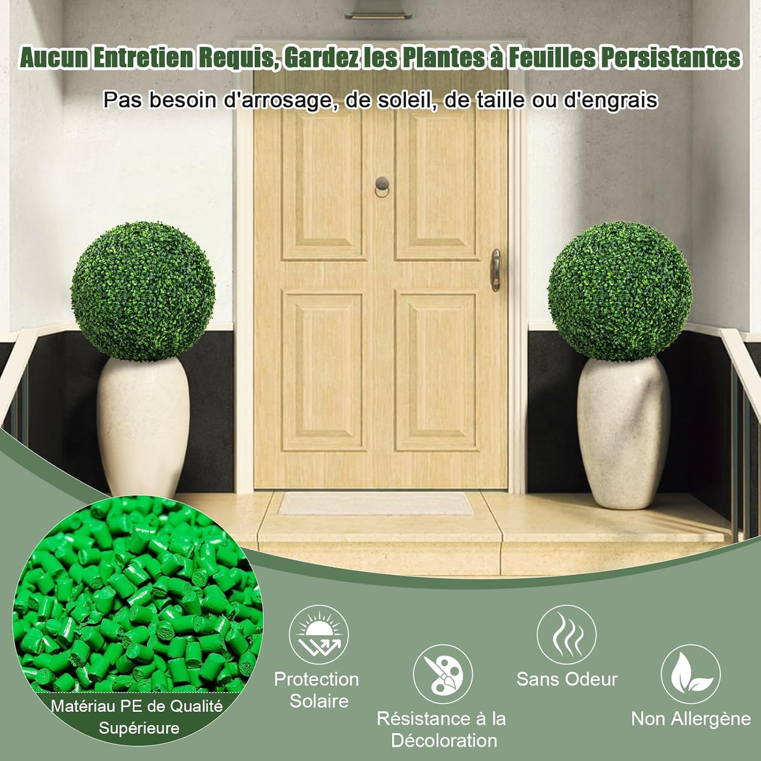 2 Boules de Buis Artificielles 50 cm(Dia. Extérieur) Résistantes aux UV, Plantes en Boules de Faux Sphères Végétales, Vert Foncé - 7